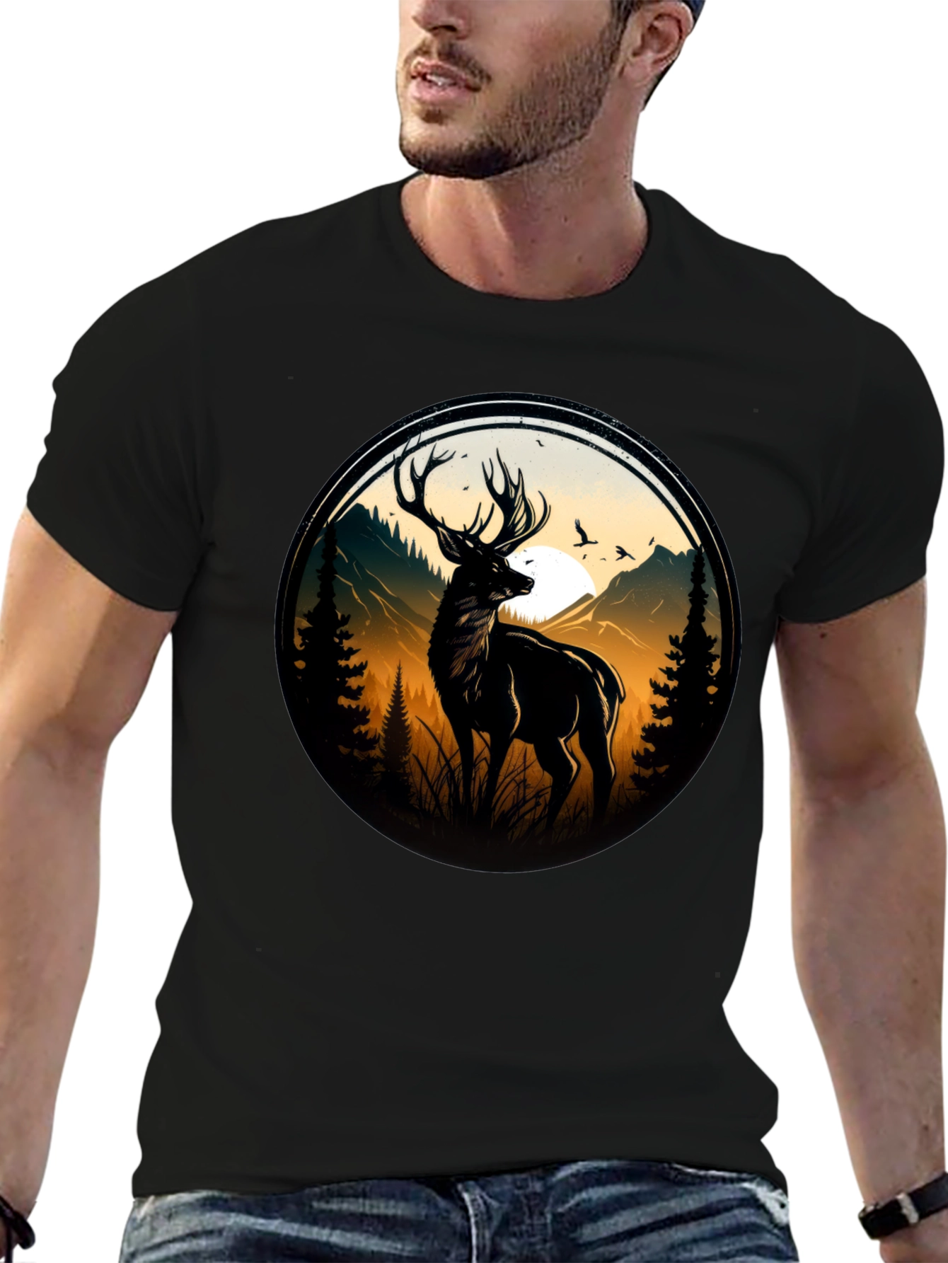 Black Deer Silhouette Graphic Tee - Black view 6