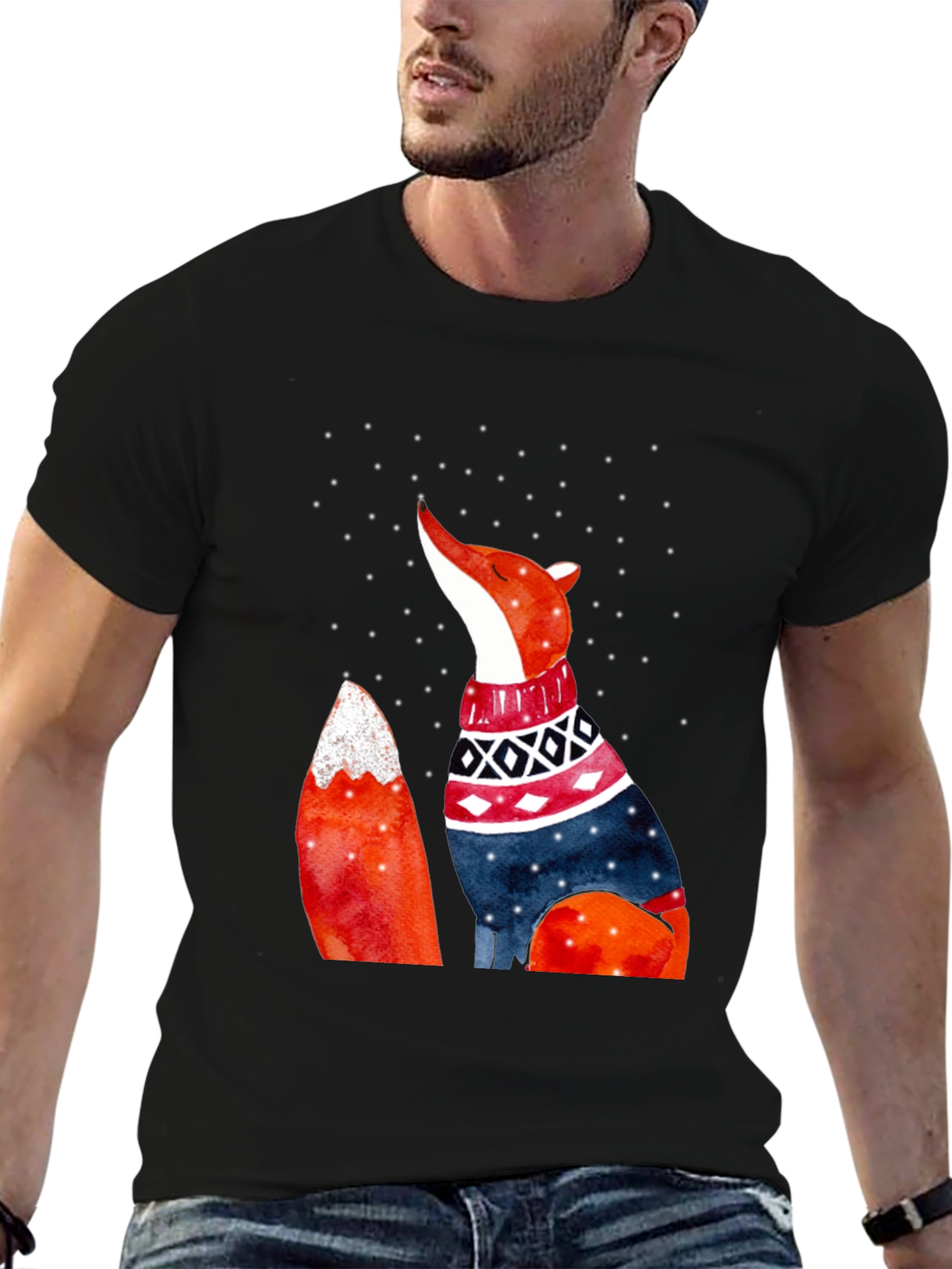 Black Fox in Sweater Graphic T-Shirt view 6