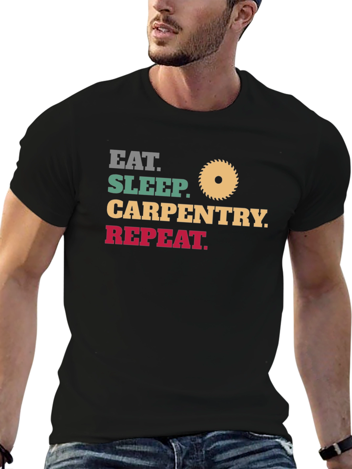 Black Eat Sleep Carpentry Repeat - Men's Black T-Shirt view 6