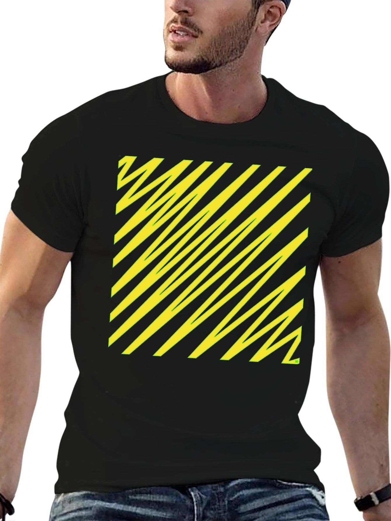 Black Black Tee with Yellow Diagonal Pattern view 6