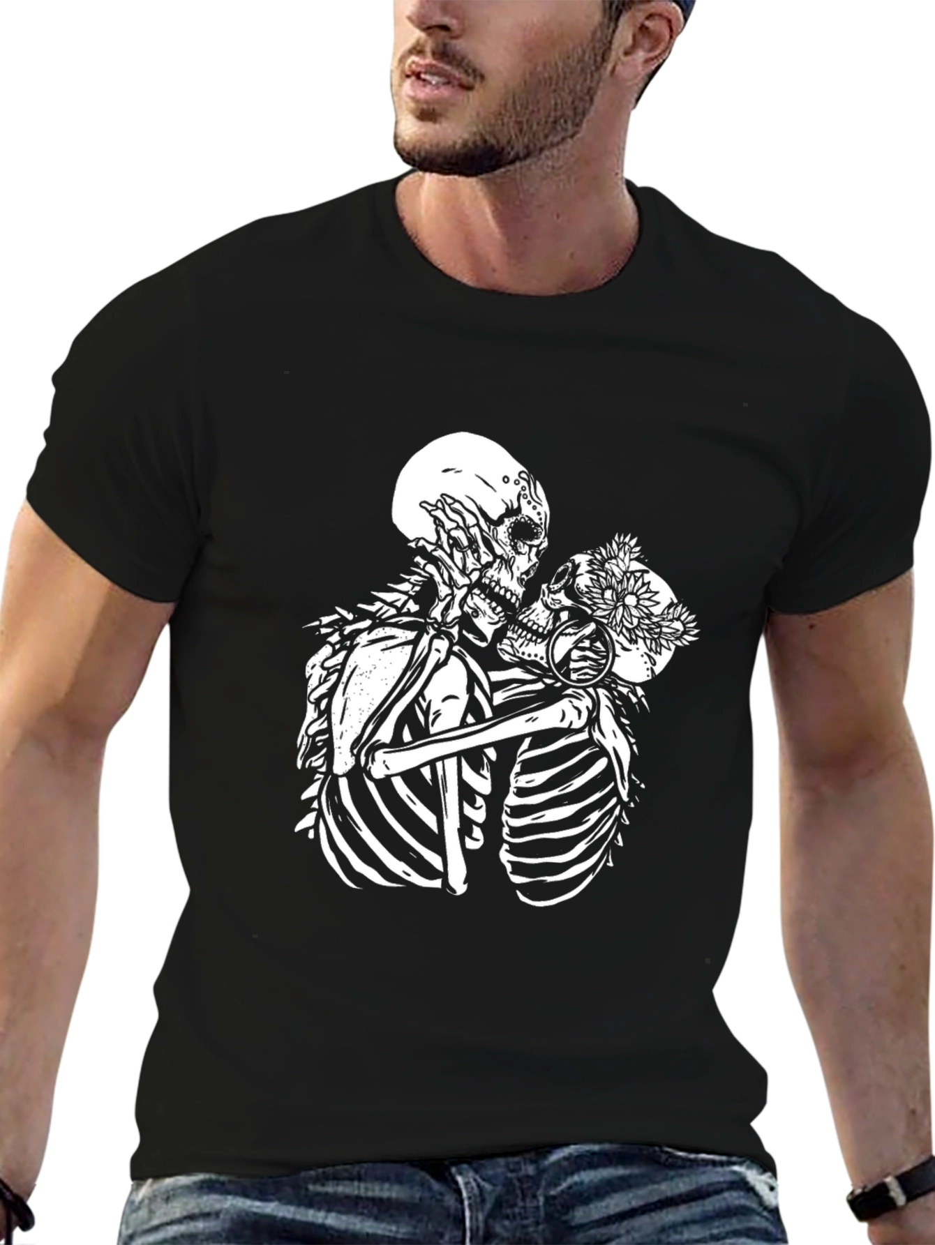 Black Skeleton Lovers Black Graphic T-Shirt view 6