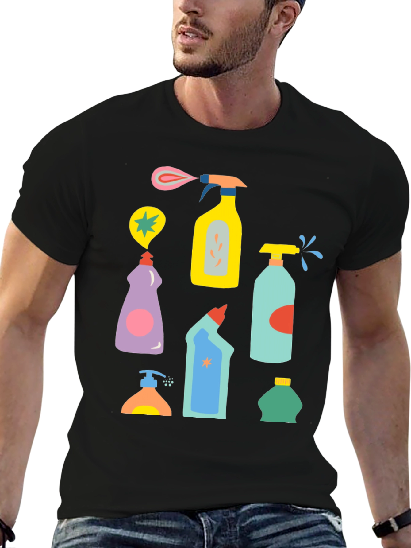 Black Cleaning Supplies Graphic T-Shirt view 6