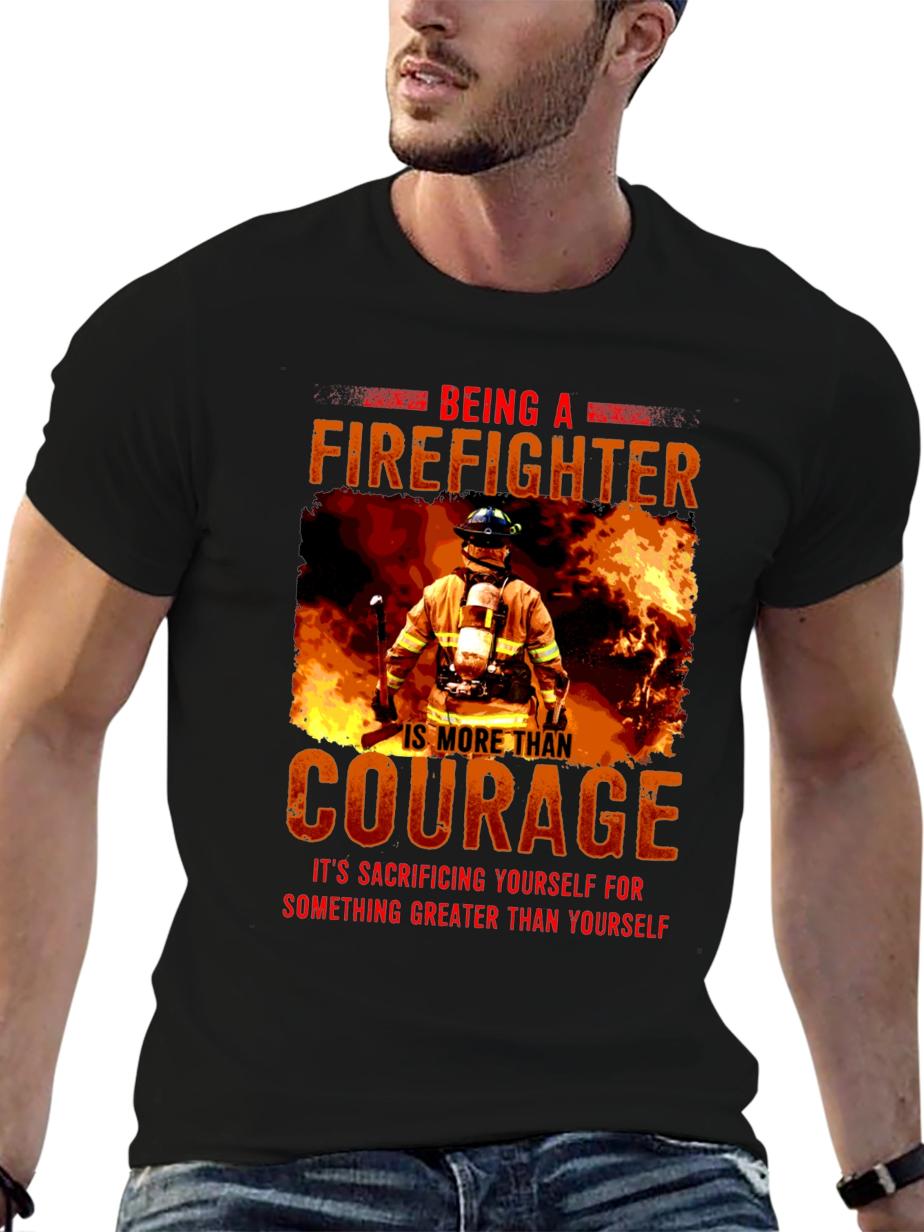 Black Firefighter Courage T-Shirt view 6