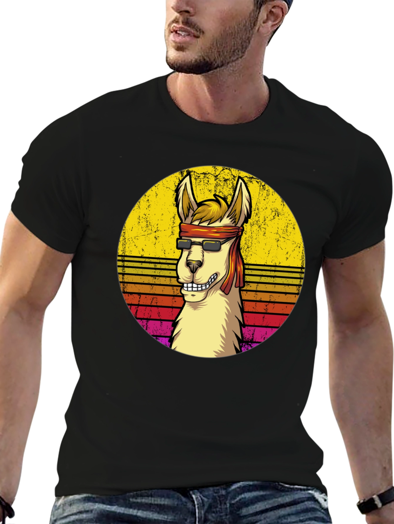 Black Retro Llama Graphic T-Shirt view 6