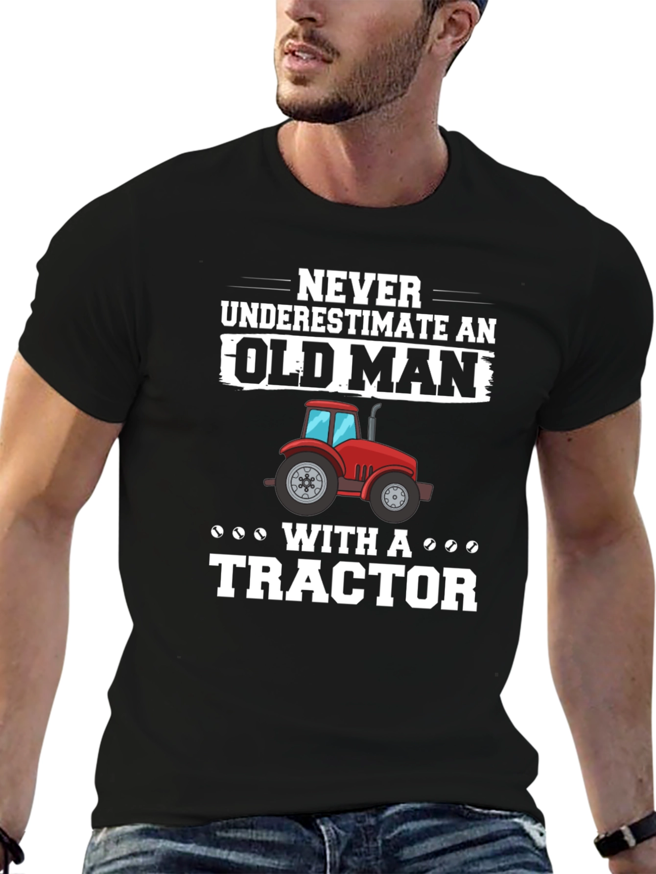 Black Old Man Tractor Graphic T-Shirt - Black view 6
