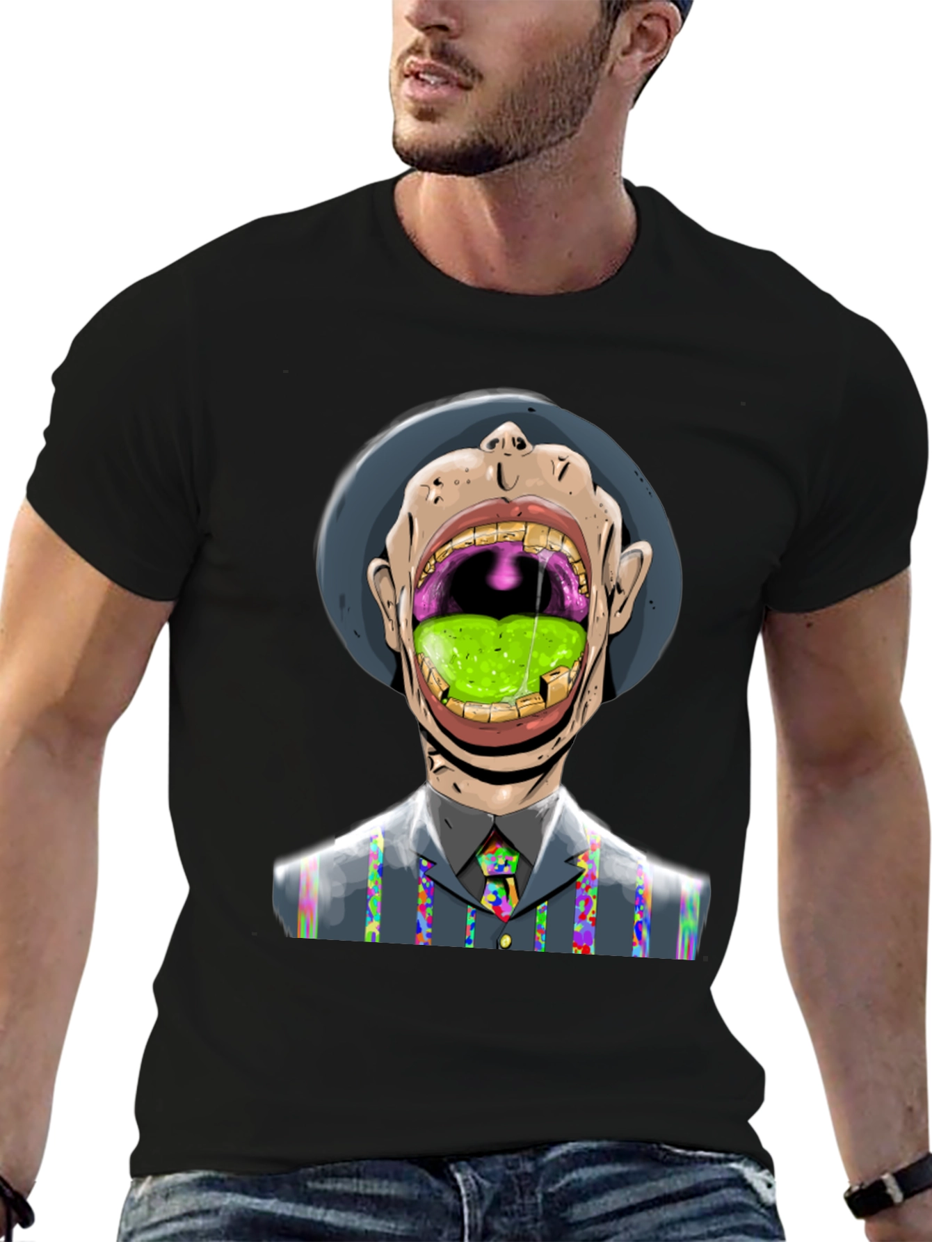Black Grotesque Art T-Shirt - Unique & Eye-Catching view 6