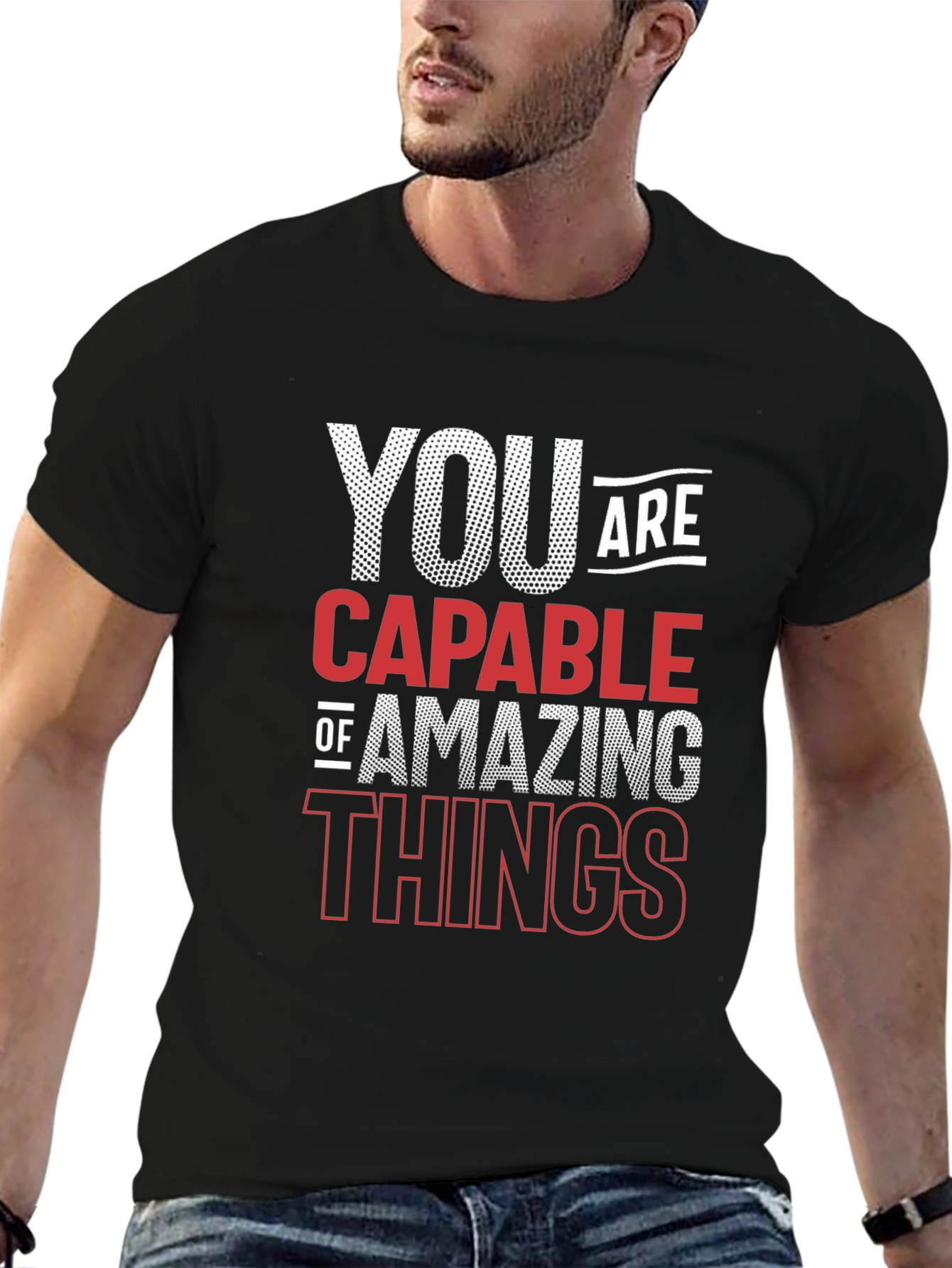 Black Motivational Graphic Tee - You Are Capable view 6