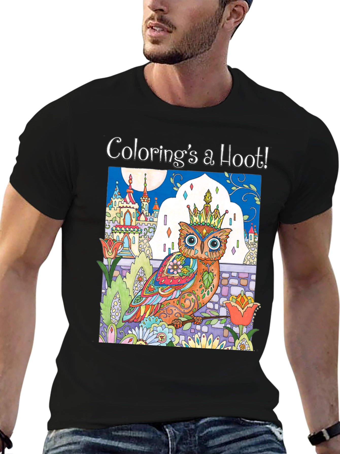 Black Coloring's a Hoot! Owl T-Shirt view 6