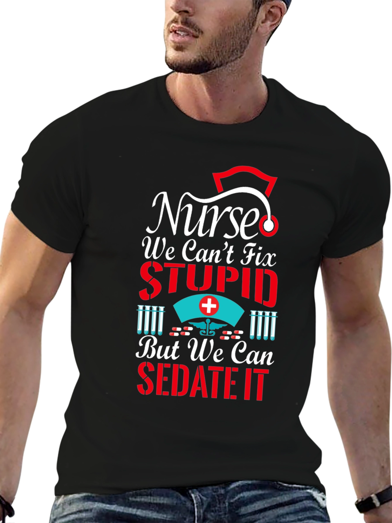 Black Nurse We Can't Fix Stupid T-Shirt view 6