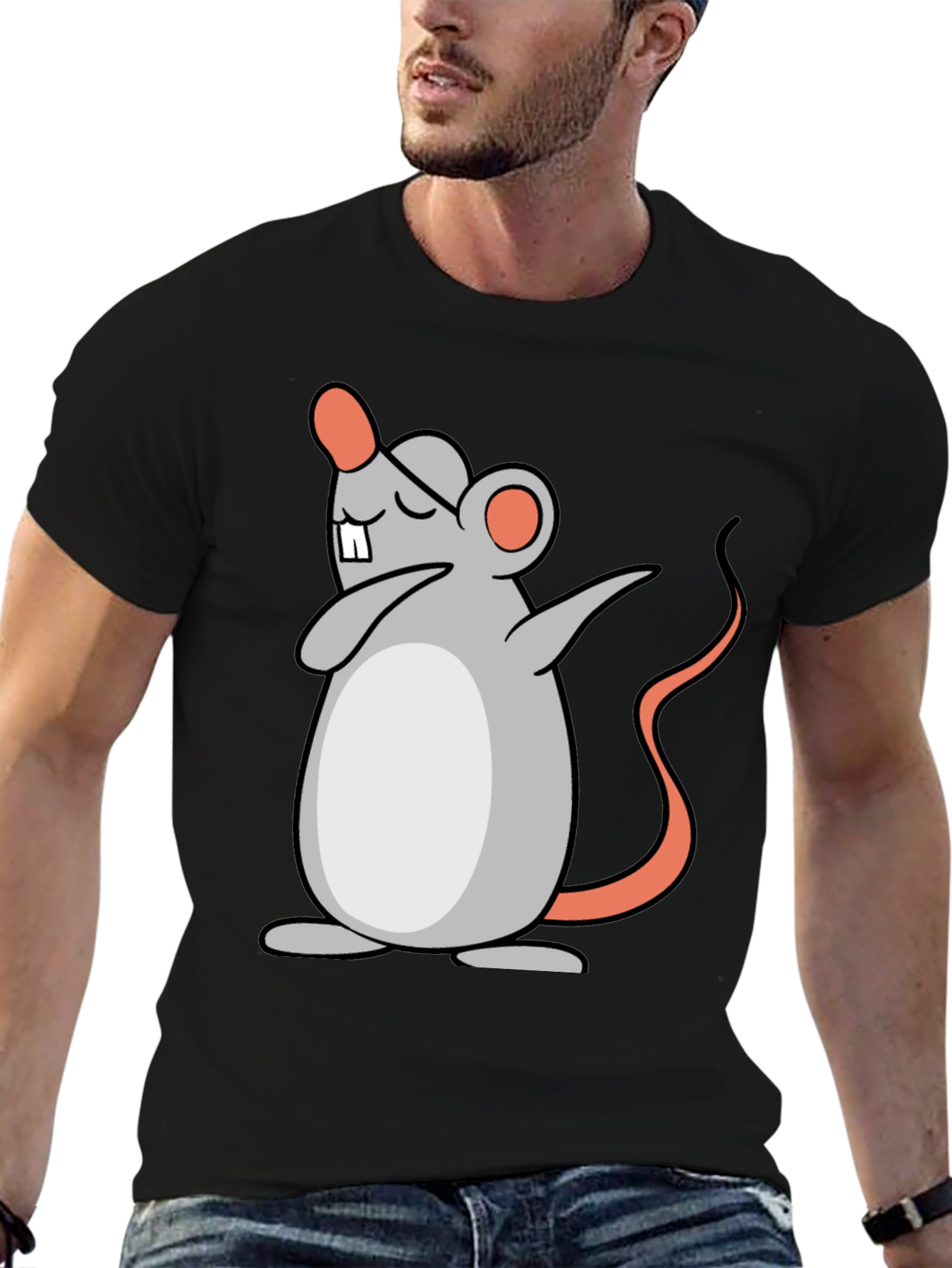 Black Dabbing Mouse Graphic Tee - Black Cotton T-Shirt view 6