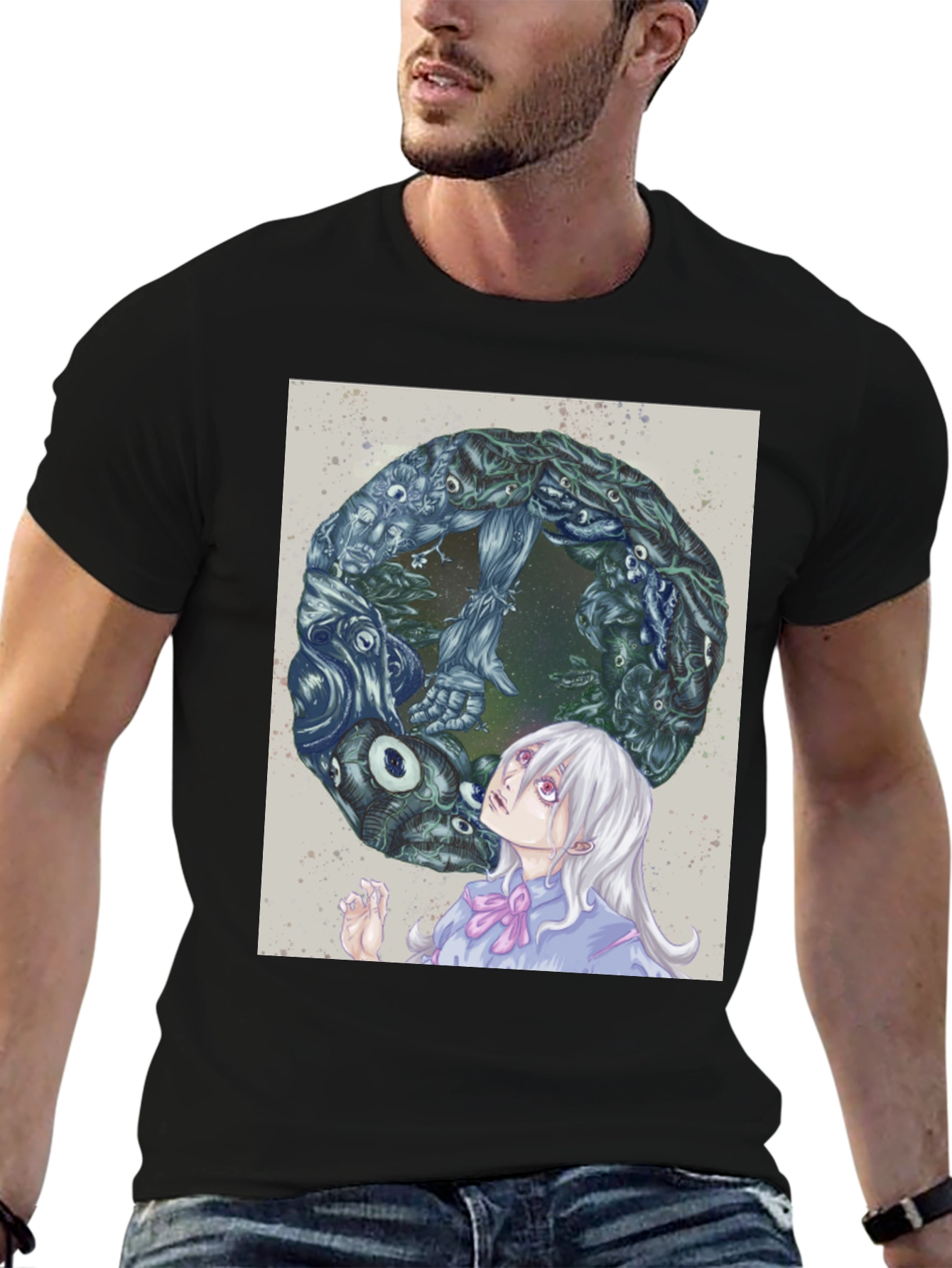Black Anime Graphic Print Black T-Shirt view 6