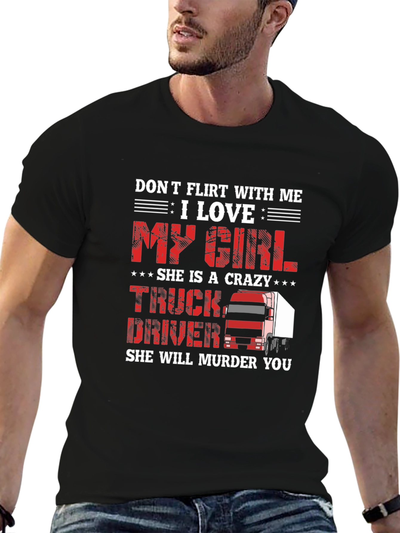 Black Crazy Trucker Girlfriend Graphic Tee view 6