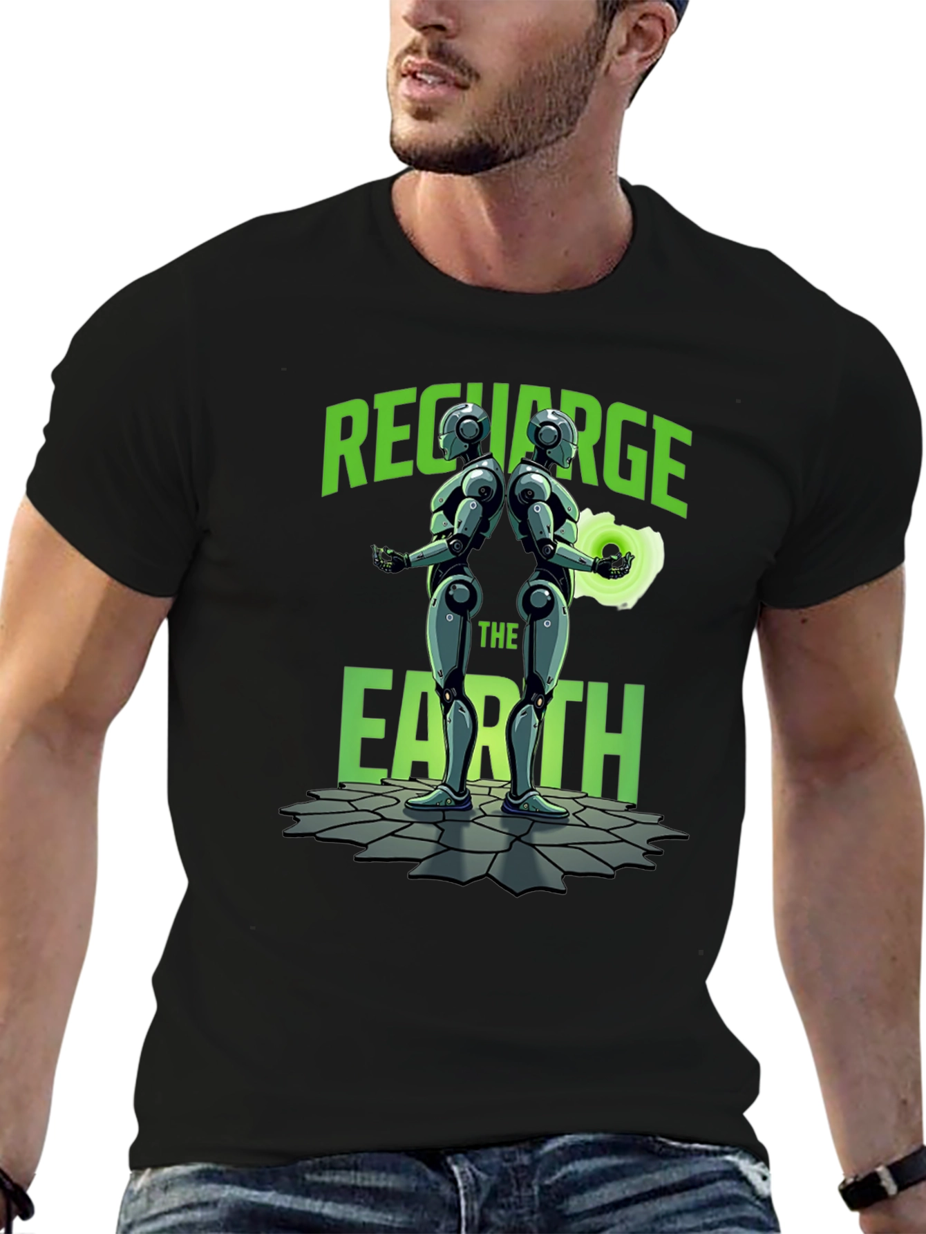 Black Recharge The Earth Graphic T-Shirt - Black view 6