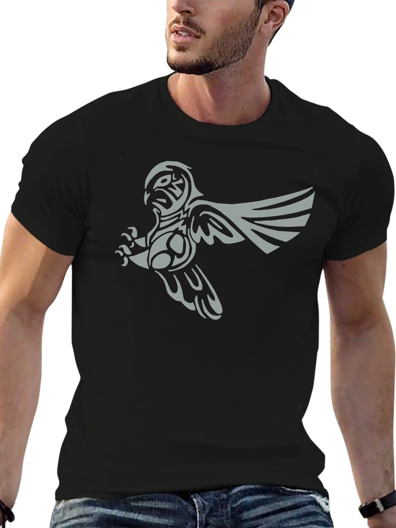 Black Tribal Owl Graphic Tee - Mens Black T-Shirt view 6