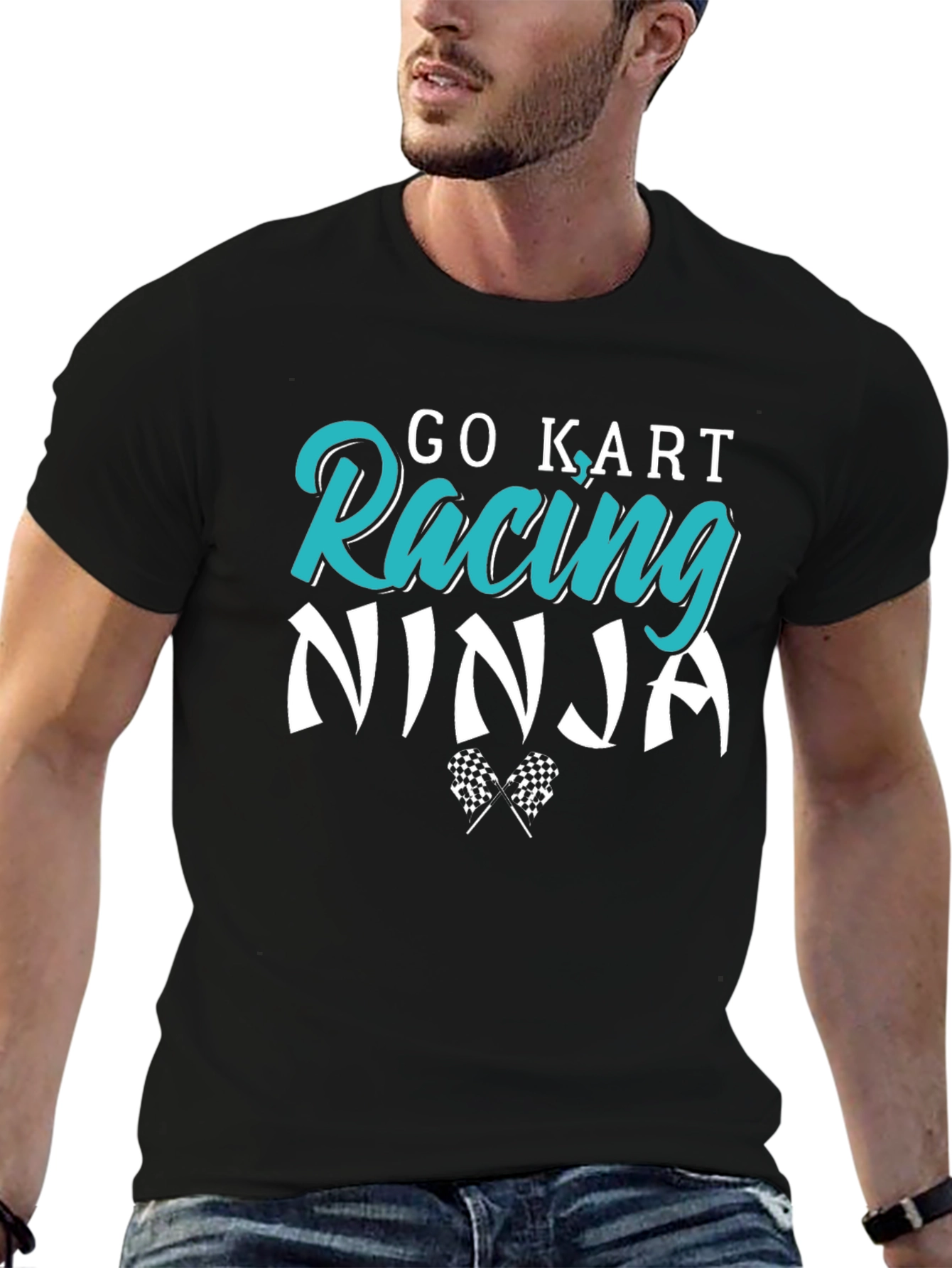 Black Go Kart Racing Ninja T-Shirt - Black view 6