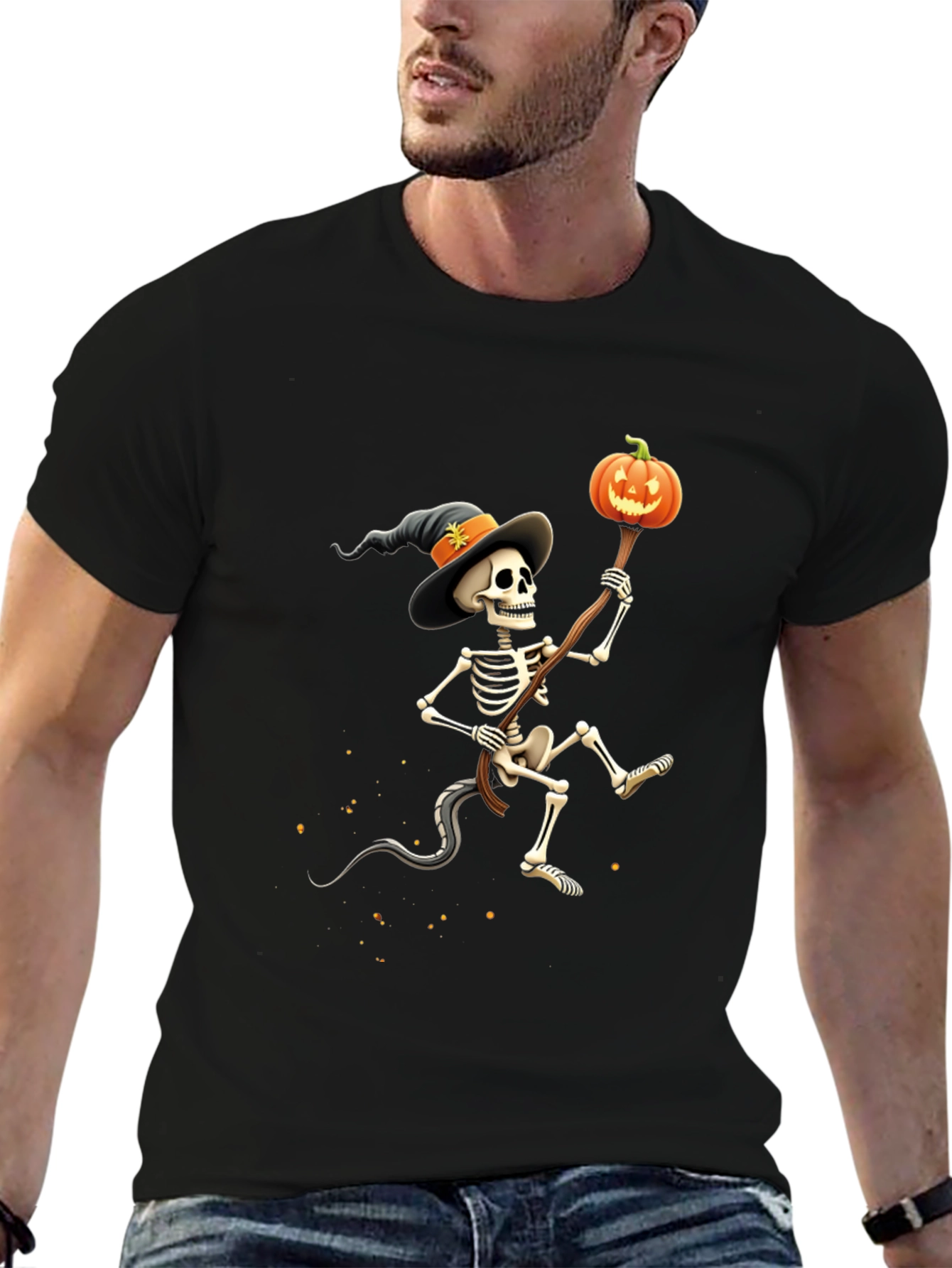 Black Spooky Skeleton Halloween T-Shirt view 6