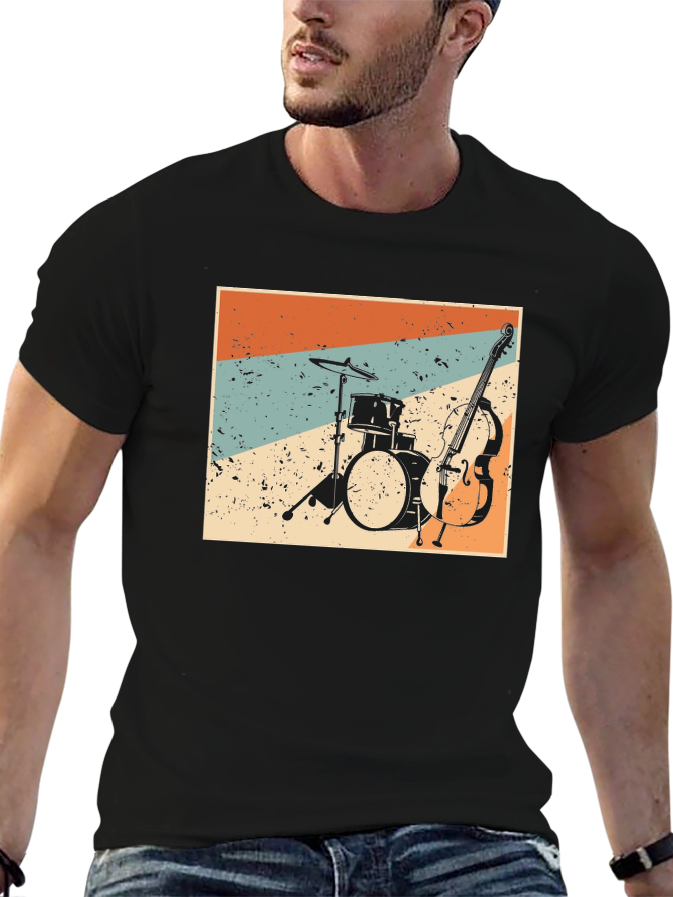 Black Vintage Music T-Shirt: Drums and Bass view 6