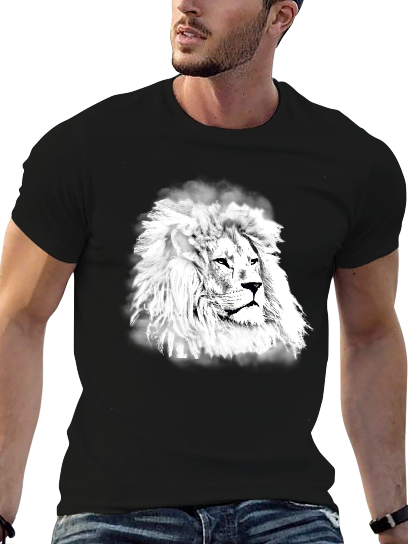 Black Lion Graphic Print Black T-Shirt view 6