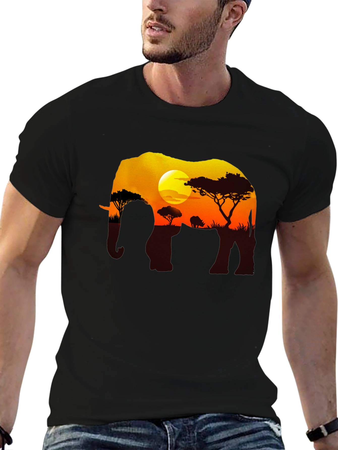 Black Elephant Sunset Graphic Tee - Black Safari Shirt view 6
