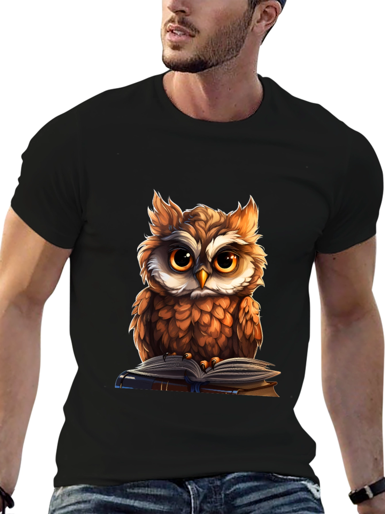 Black Owl Reading Book Graphic Tee view 6