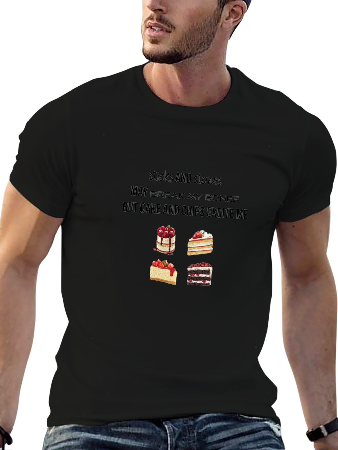 Black Cake & Chips Excite Me T-Shirt - Funny Slogan Tee view 6