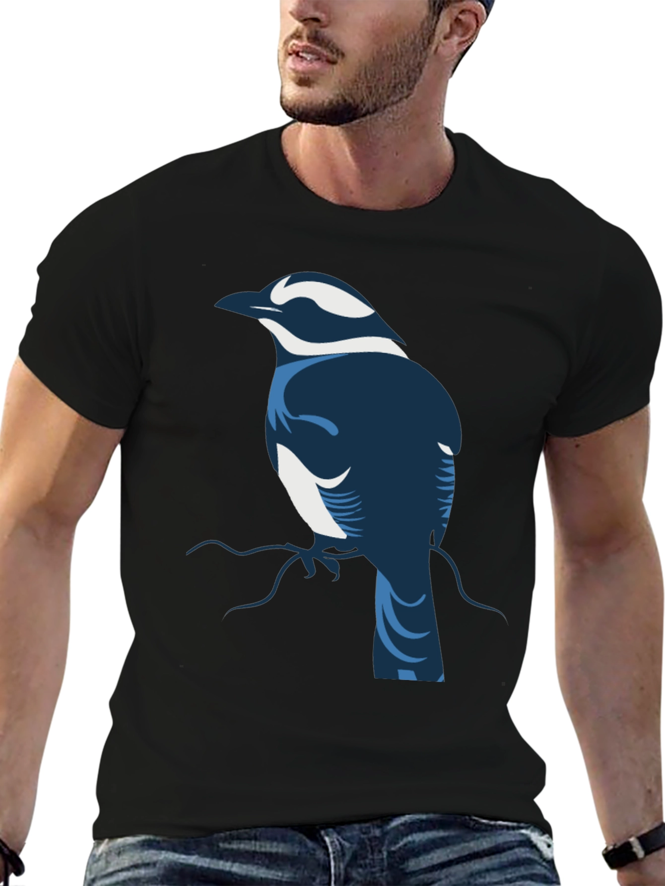 Black Stylized Bird Graphic Tee - Black Cotton Blend view 6