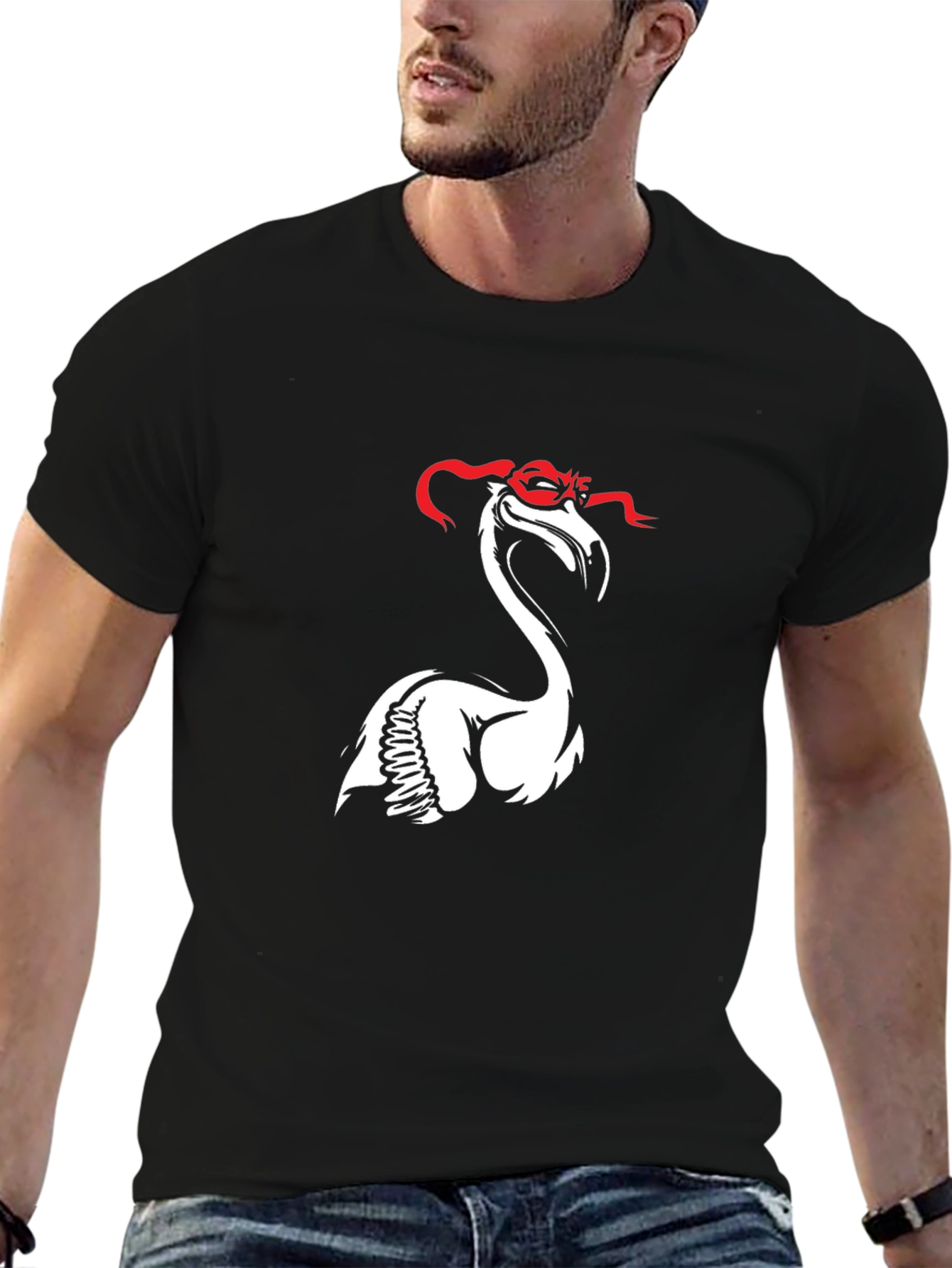 Black Flamingo Ninja T-Shirt - Black Cotton Tee view 6
