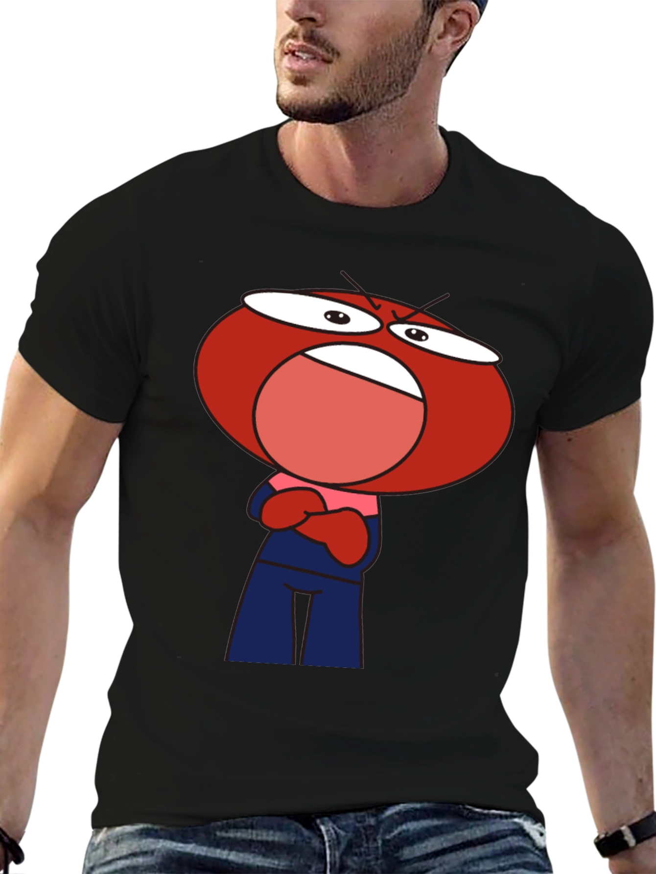 Black Angry Red Head Cartoon T-Shirt view 6