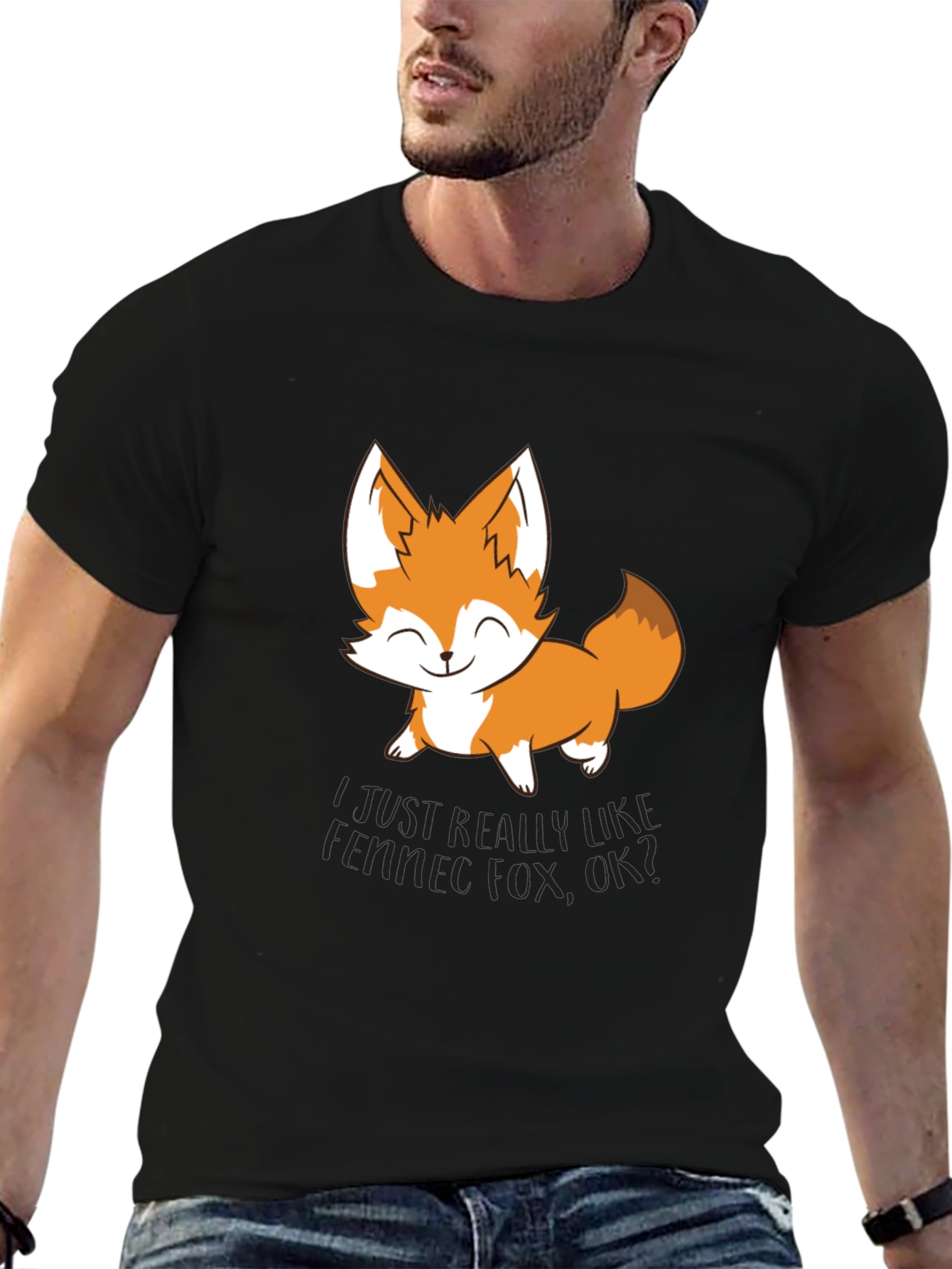 Black Cute Fox Graphic T-Shirt - Unisex Black Tee view 6