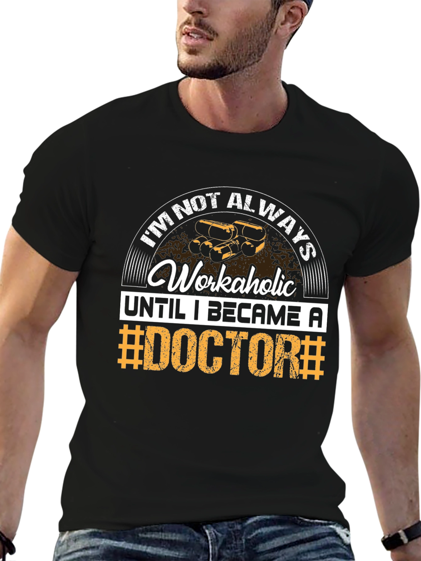 Black Workaholic Doctor T-Shirt - Funny Medical Gift view 6
