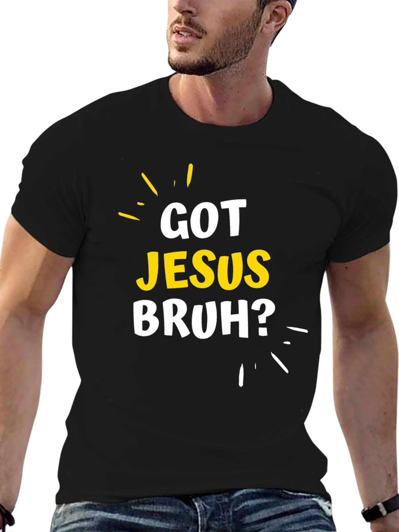 Black Got Jesus Bruh? Graphic T-Shirt - Christian Apparel view 6
