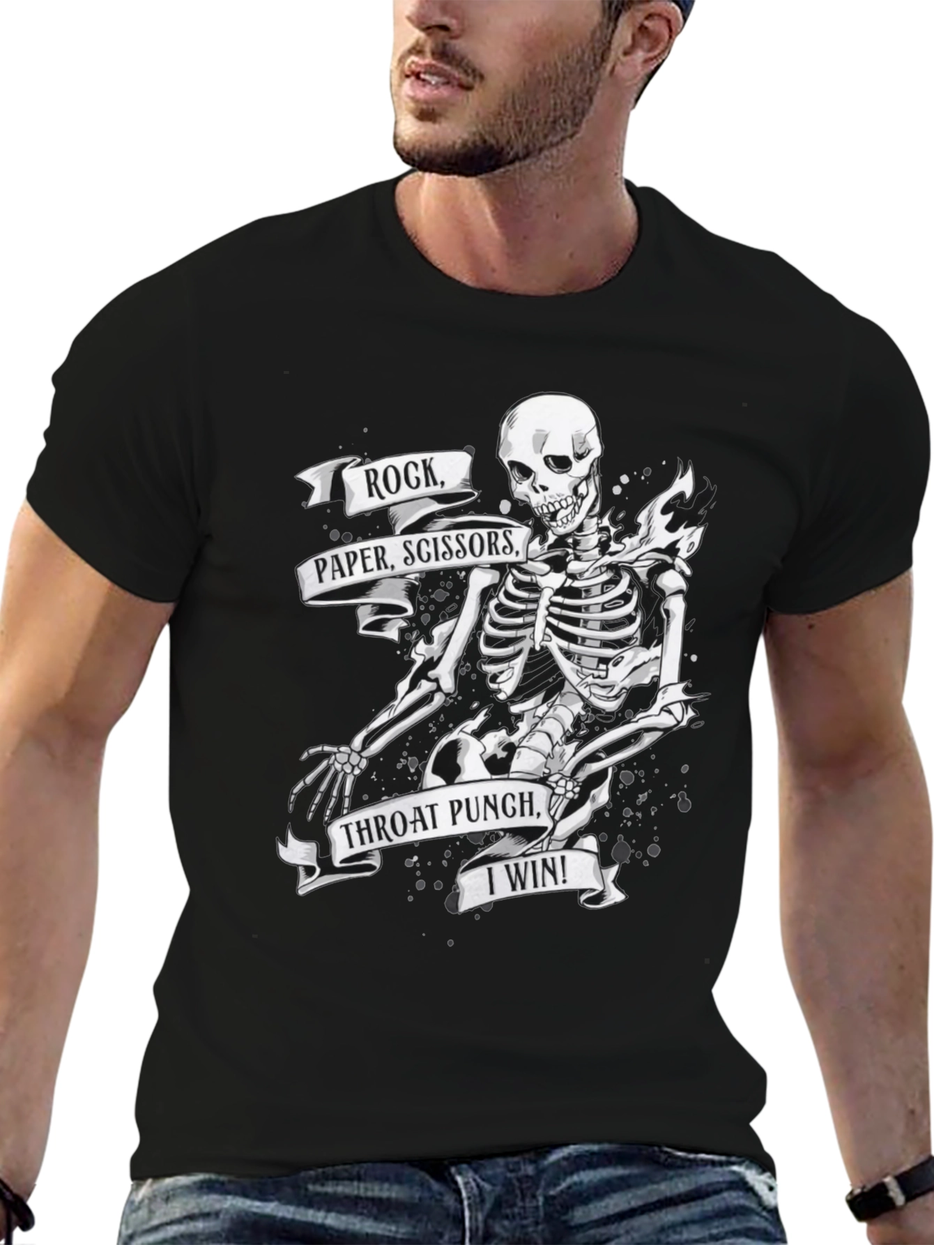 Black Rock Paper Scissors Skeleton Graphic Tee view 6
