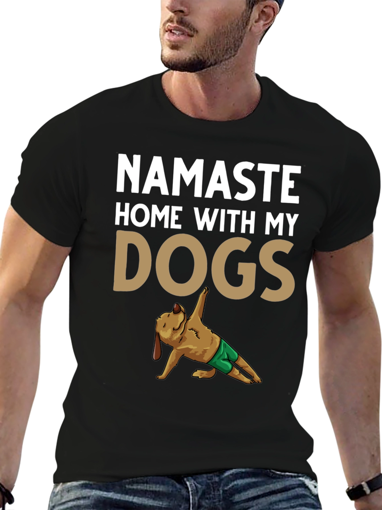 Black Namaste Home With My Dogs Graphic Tee view 6
