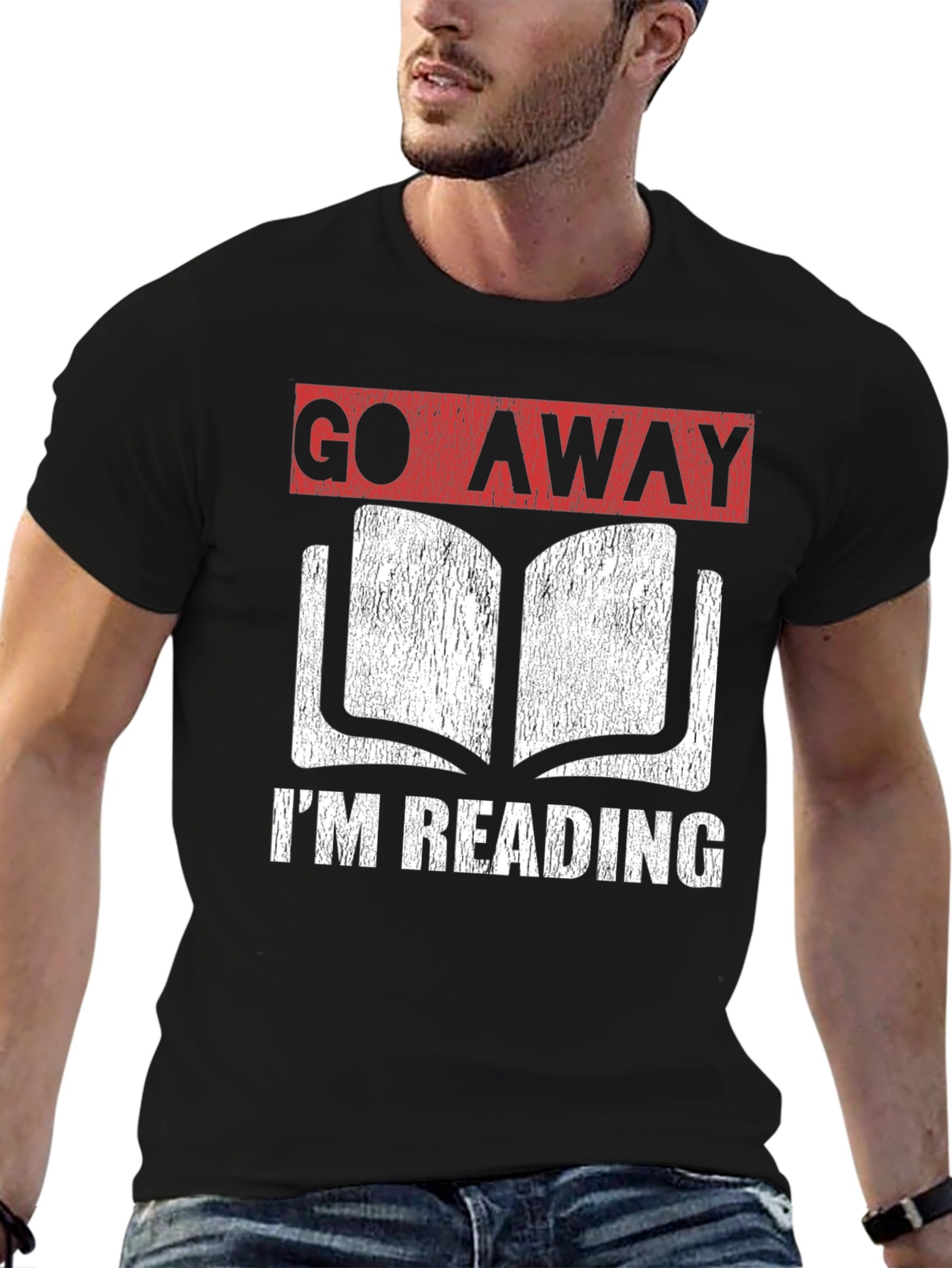 Black Go Away I'm Reading Graphic T-Shirt - Book Lover Tee view 6