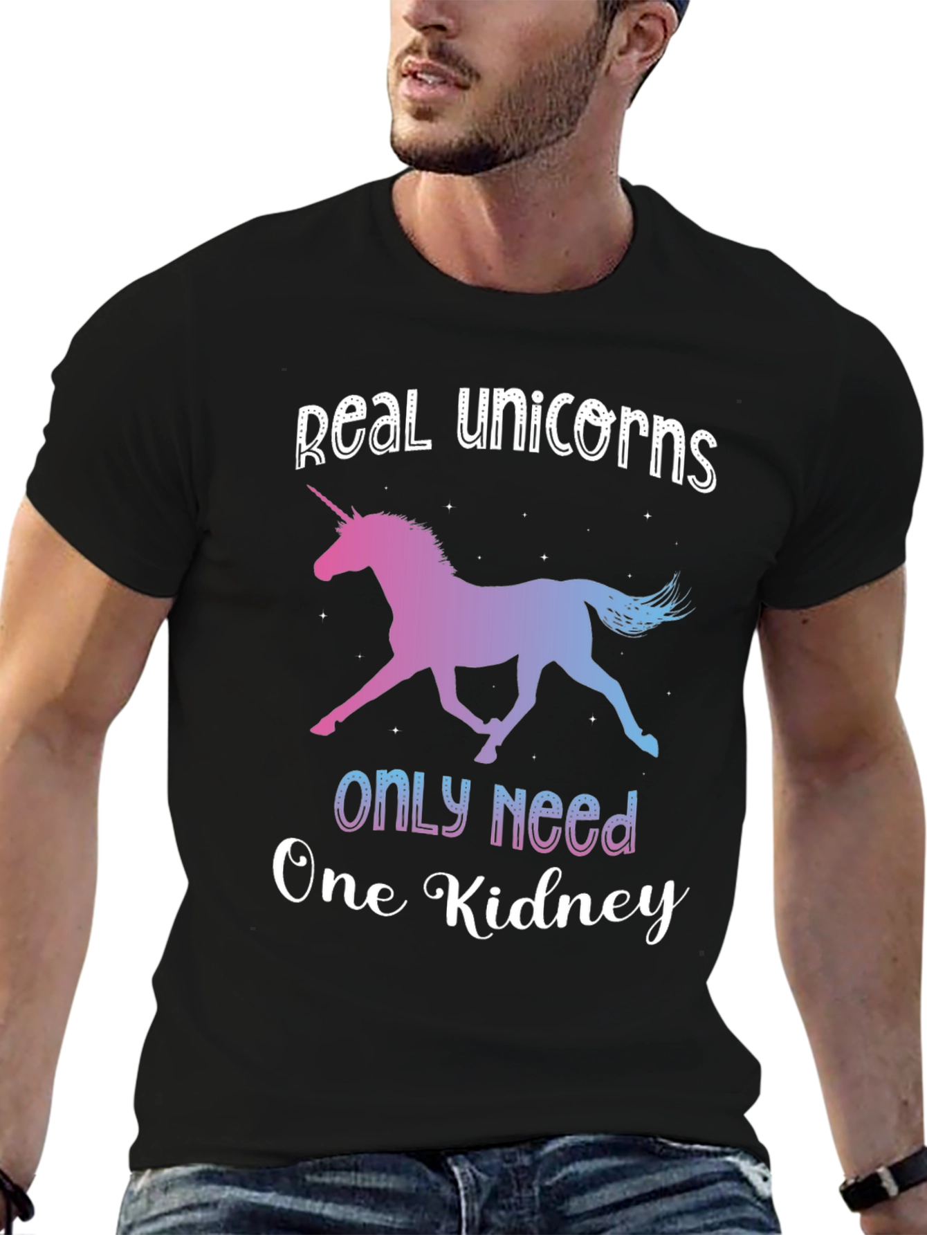 Black Real Unicorns One Kidney Novelty T-Shirt view 6