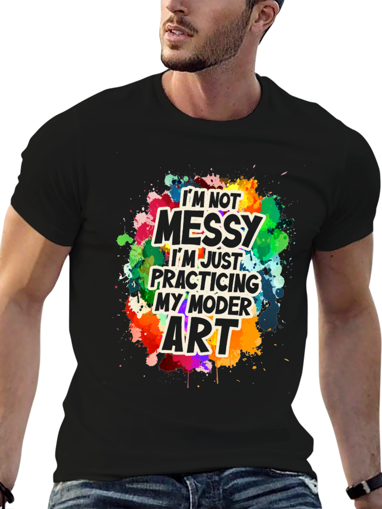 Black Funny Modern Art Messy T-Shirt view 6