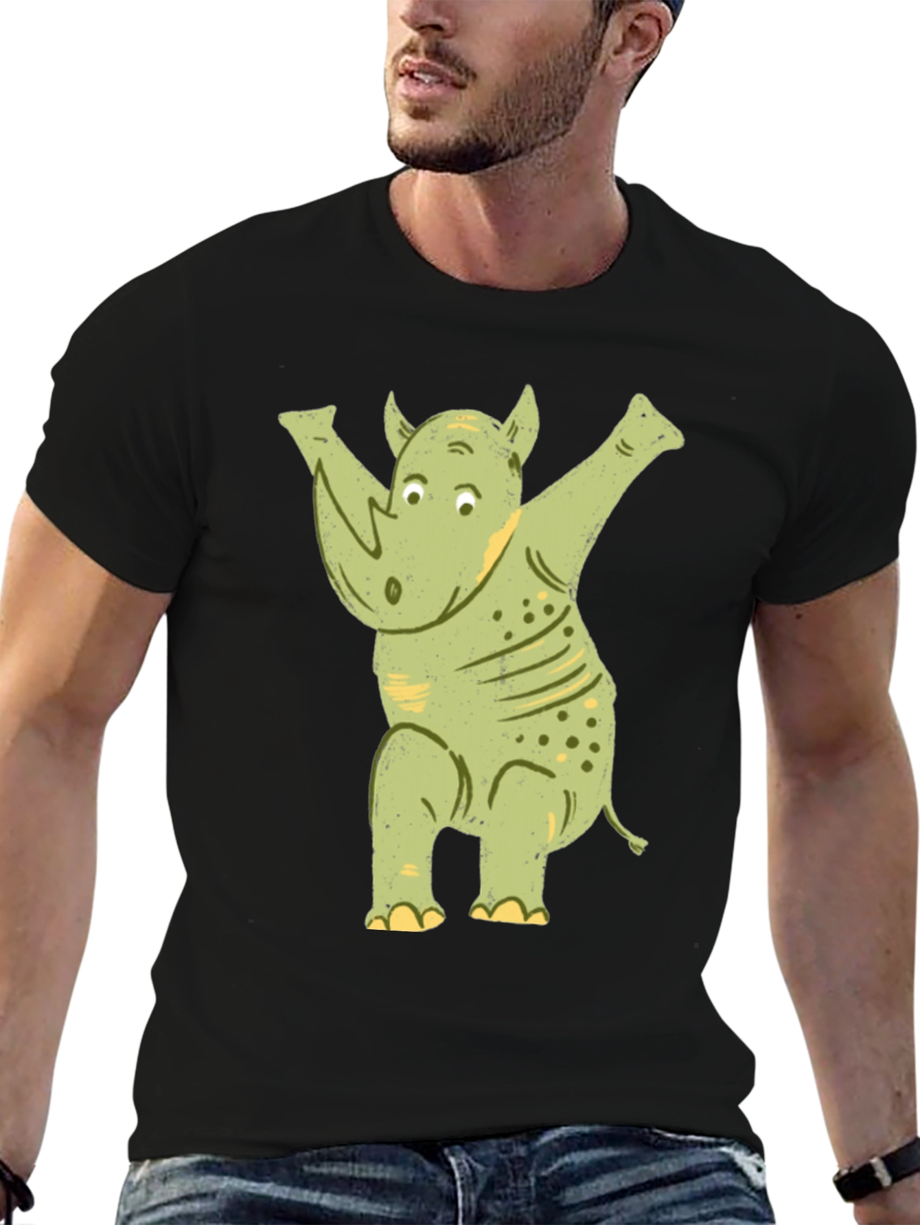 Black Funny Rhino Dab T-Shirt view 6