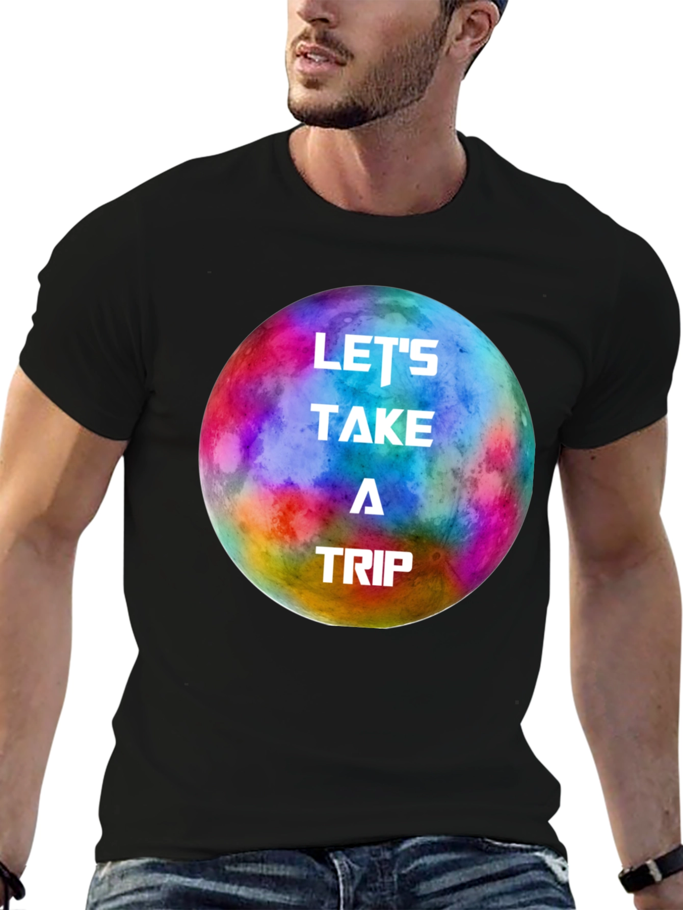 Black Let's Take a Trip Graphic Tee - Colorful Space Adventure view 6