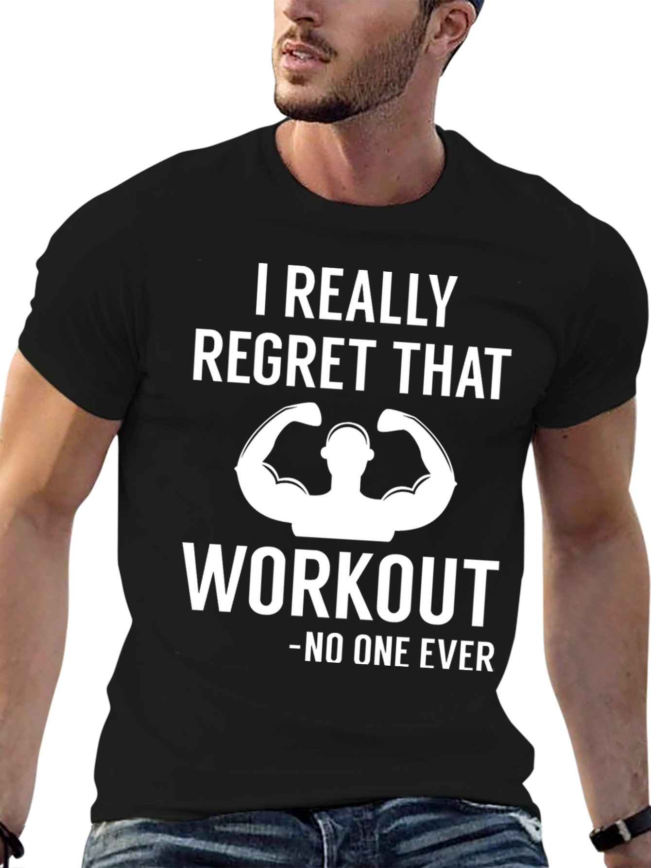 Black Funny Workout Gym T-Shirt - No Regrets view 6