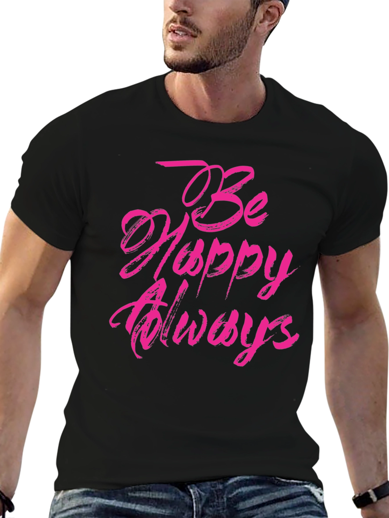 Black Be Happy Always Black Graphic Tee view 6