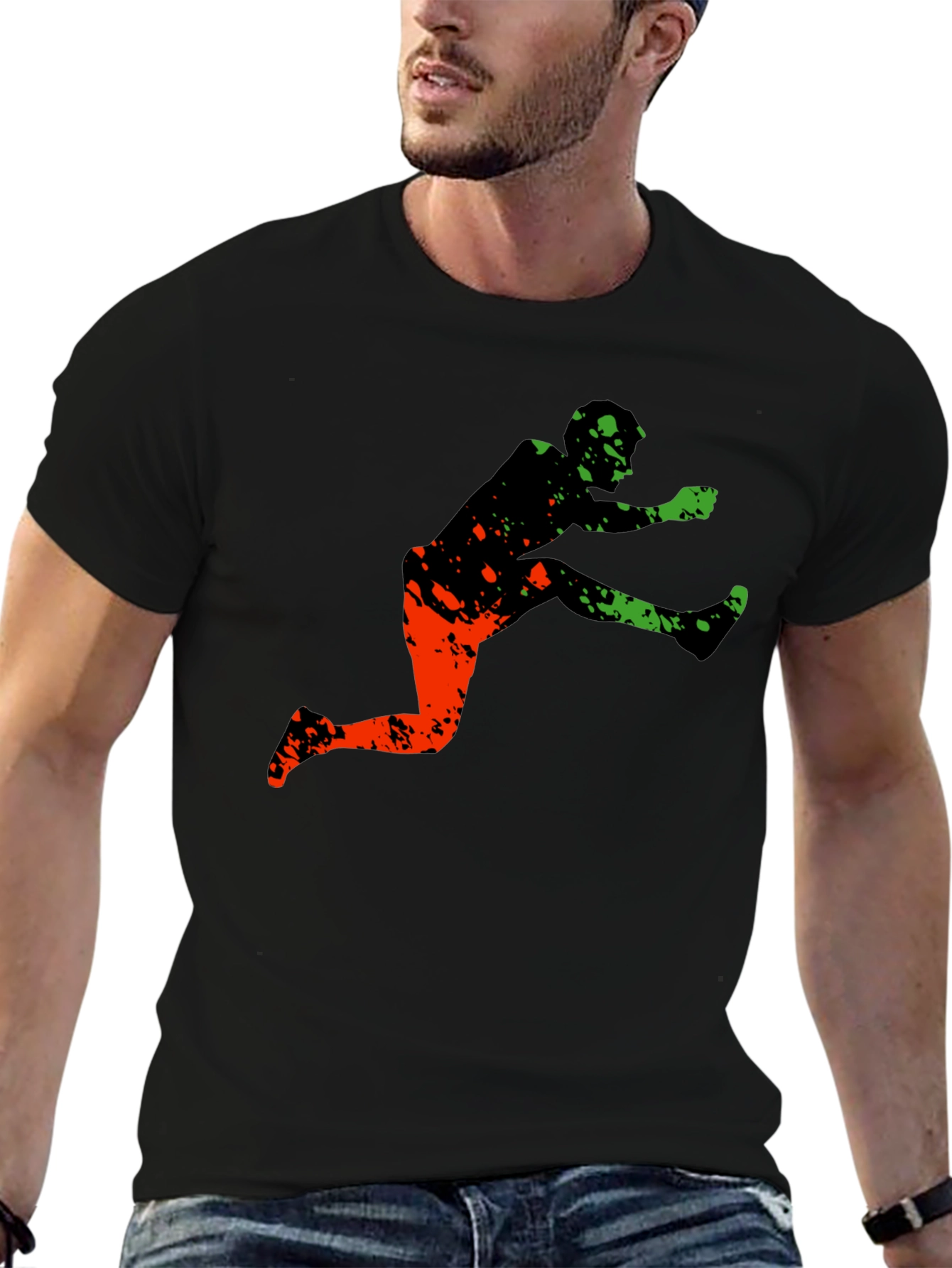 Black Athletic Graphic Tee - Leap Over Obstacles in Style view 6
