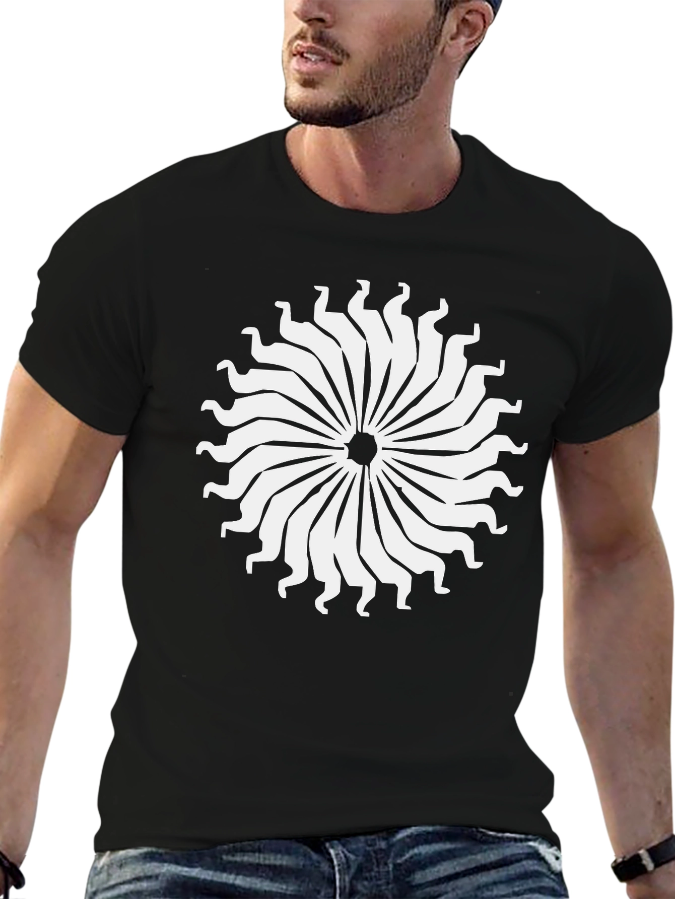 Black Abstract Sun T-Shirt - Black Cotton Tee view 6