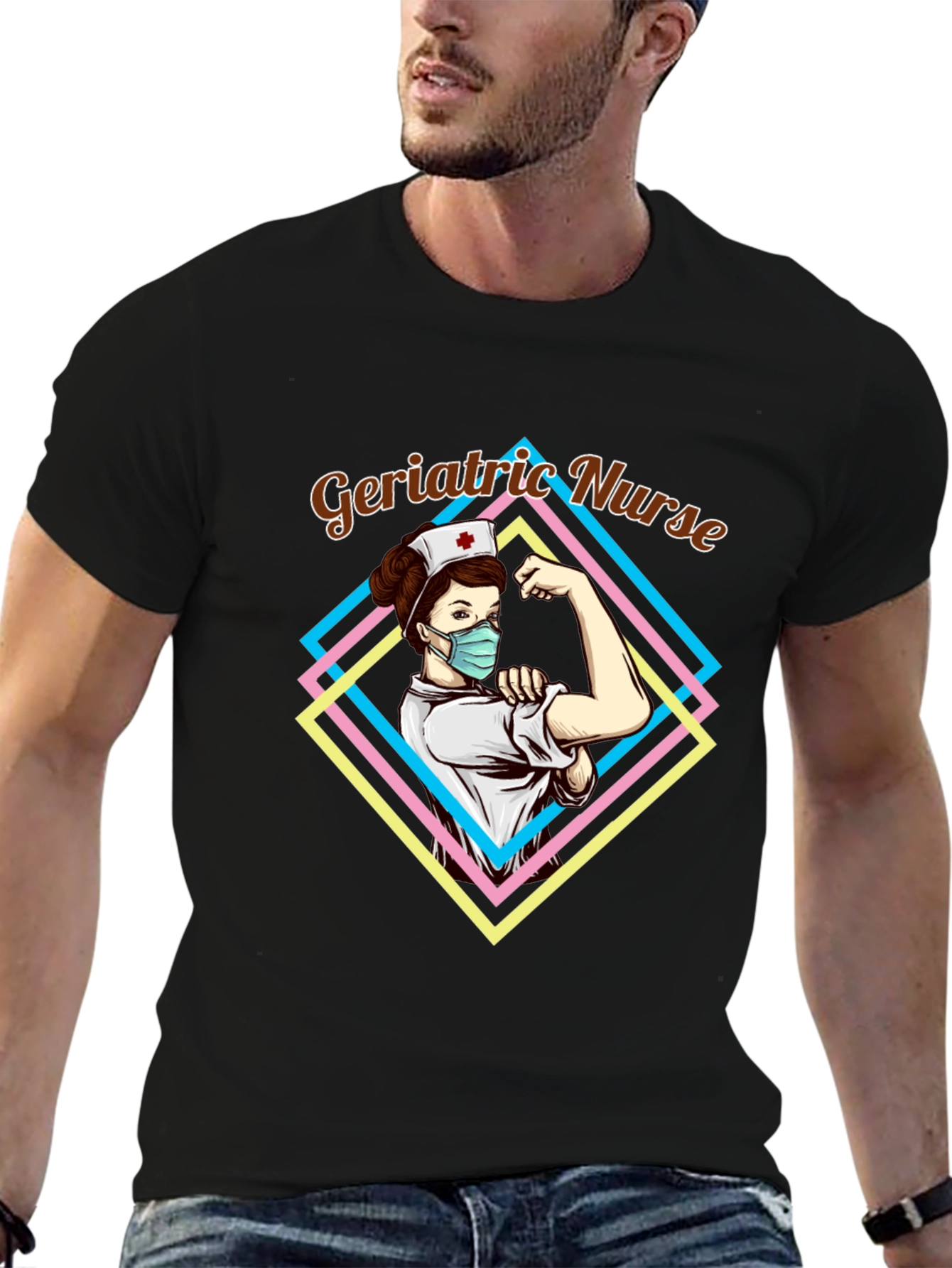 Black Geriatric Nurse Graphic T-Shirt - Black view 6