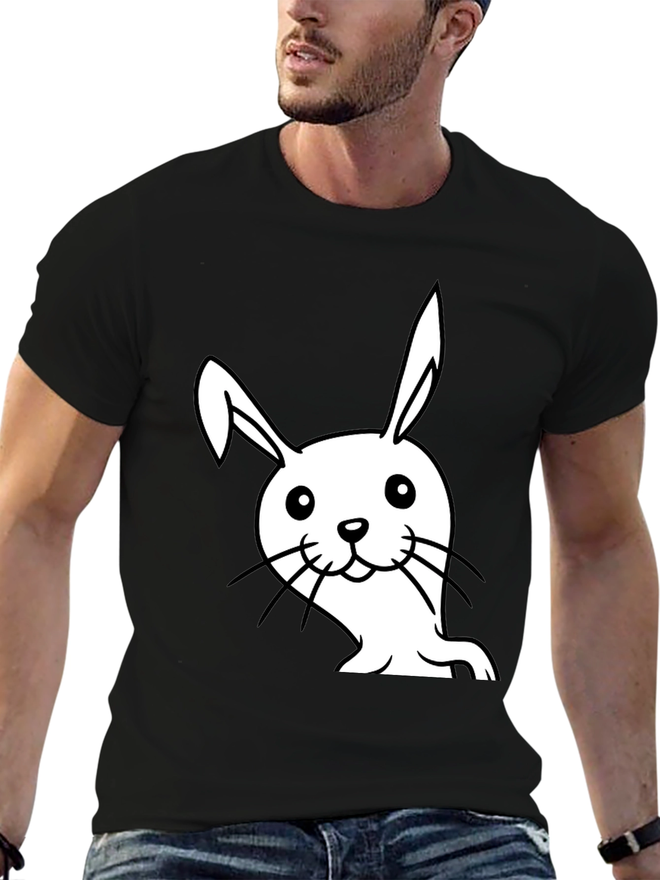 Black Cute Bunny Graphic Black T-Shirt view 6