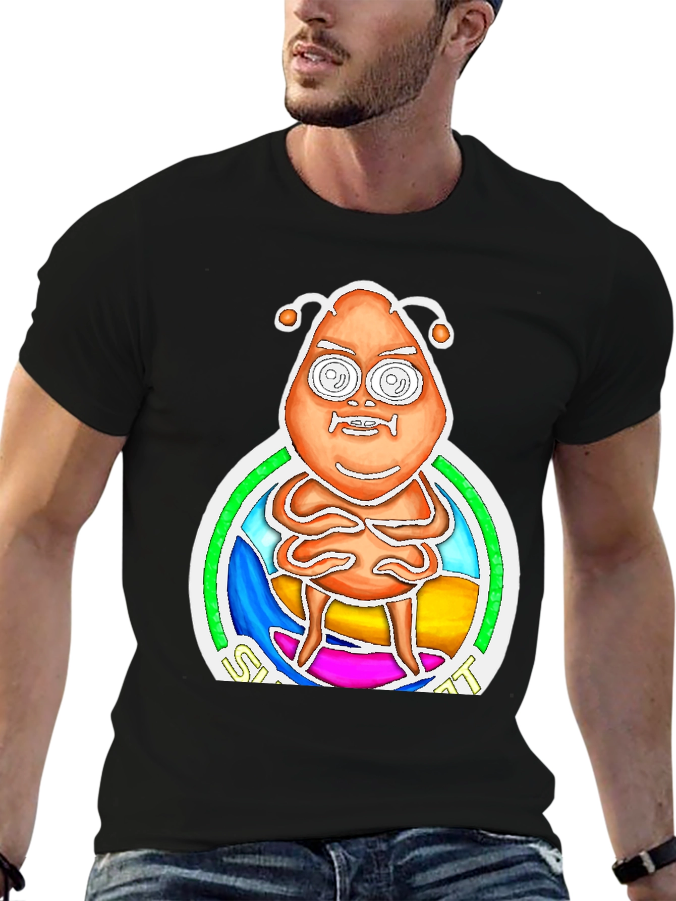 Black Alien Graphic Print Tee - Quirky Novelty T-Shirt view 6