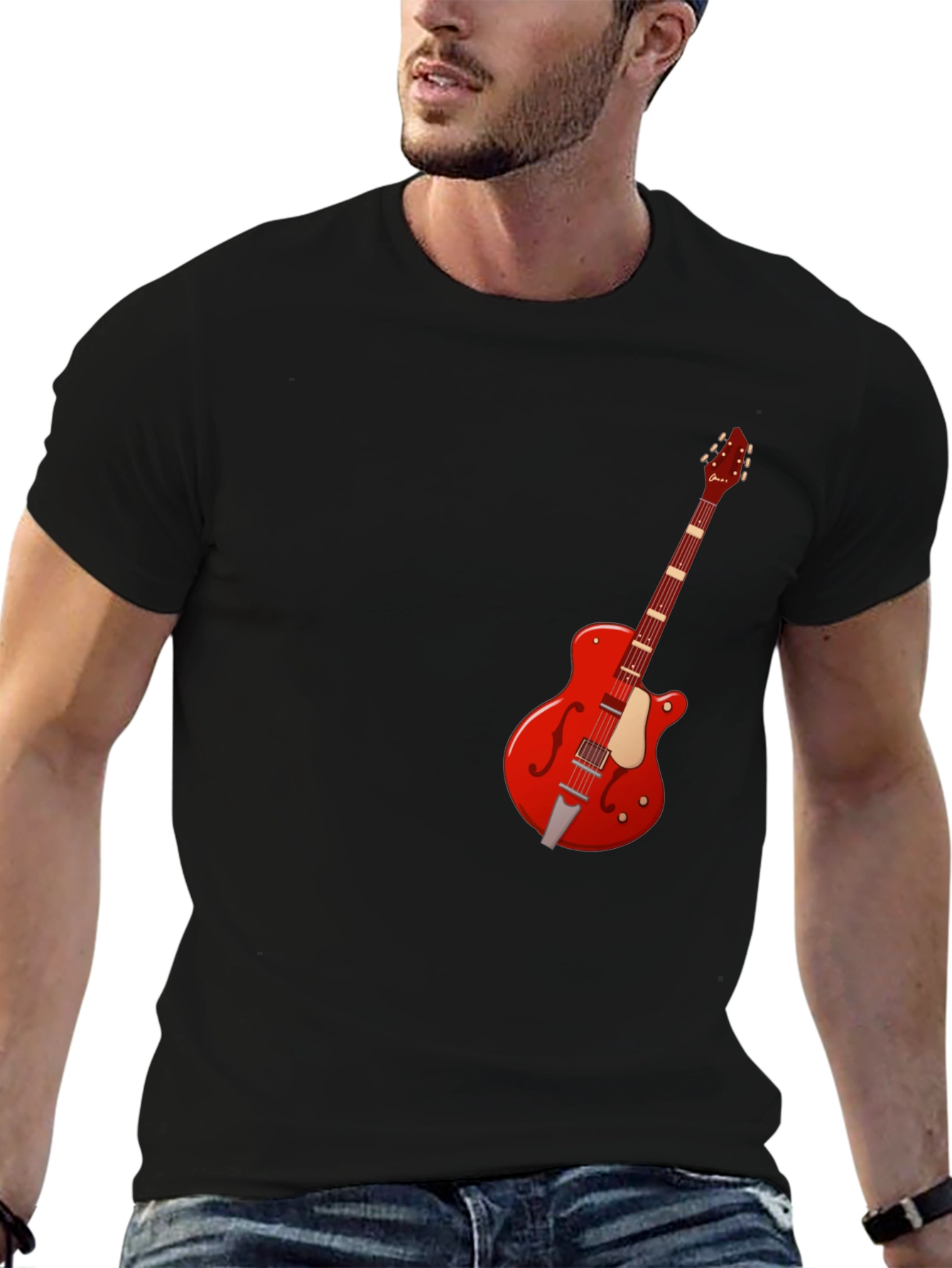 Black Guitar T-Shirt - Music Lover Tee view 6