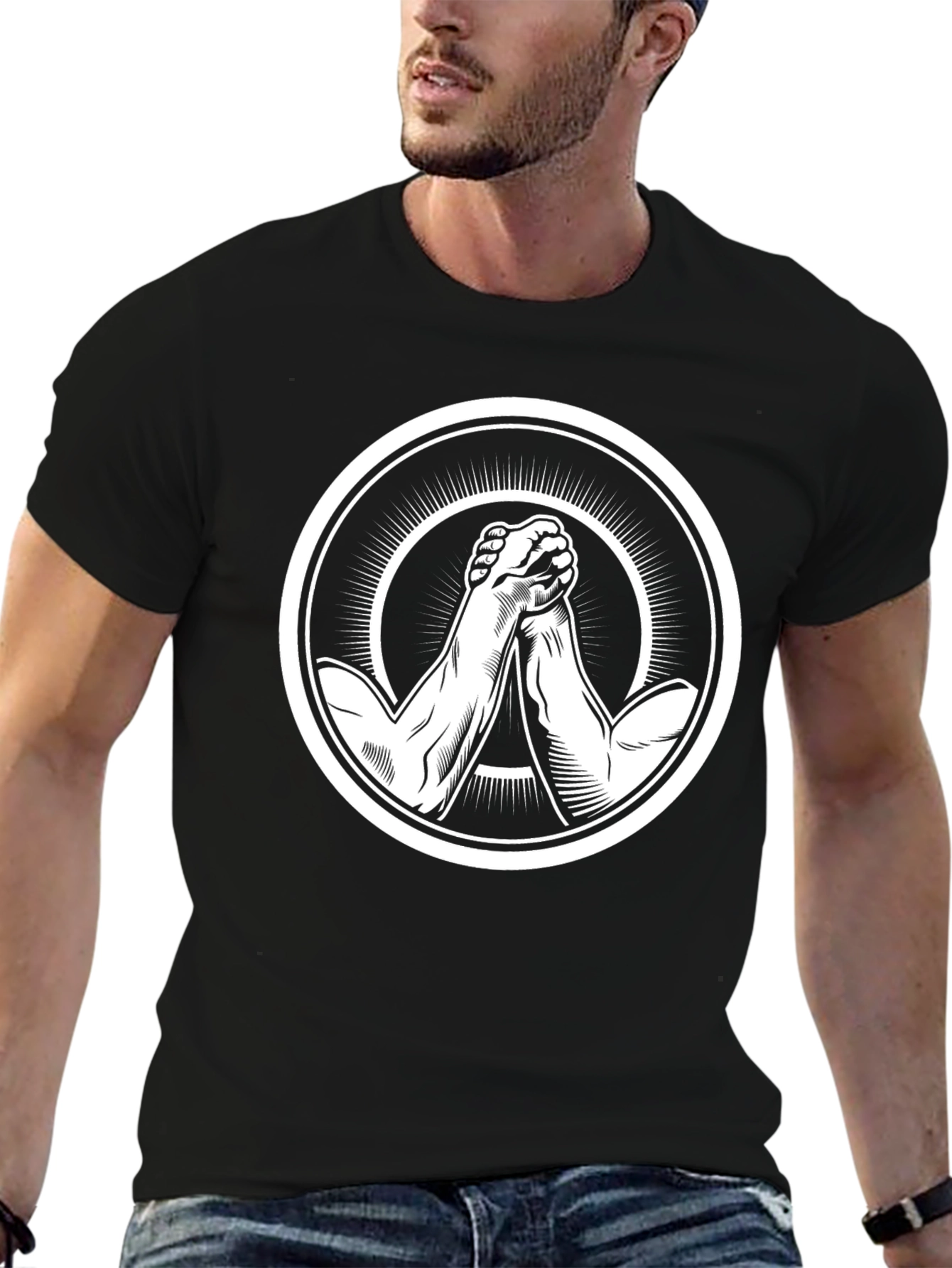 Black Arm Wrestling Graphic T-Shirt - Black view 6