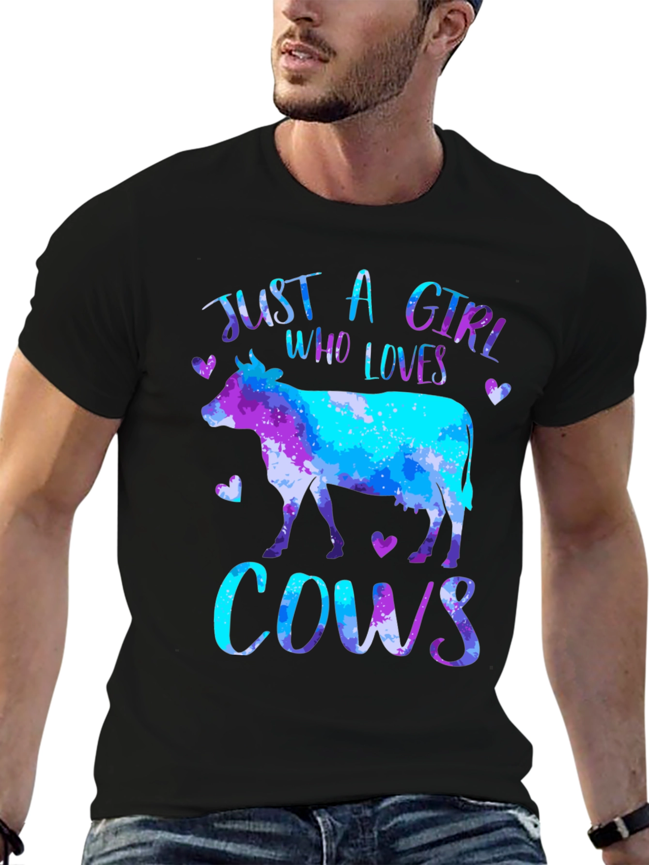 Black Just a Girl Who Loves Cows T-Shirt view 6