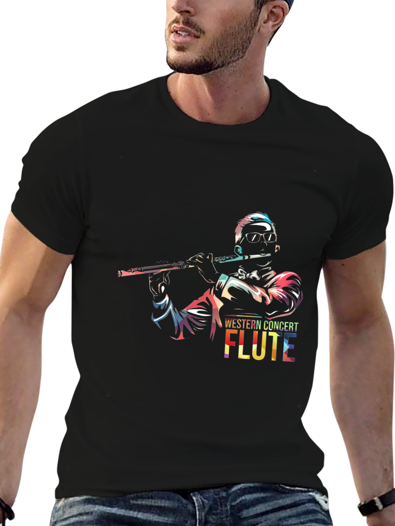 Black Concert Flute Graphic Tee - Music Lover's T-Shirt view 6