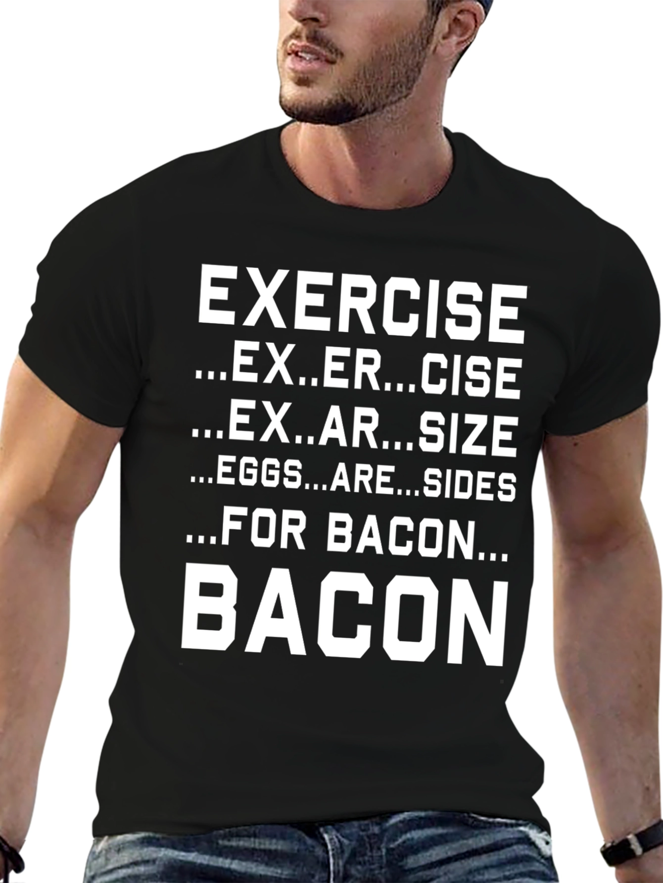 Black Funny Exercise Bacon T-Shirt view 6